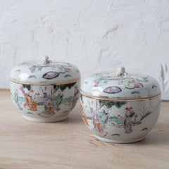 A Pair of Famille Rose Lidded Jars, 19th Century
