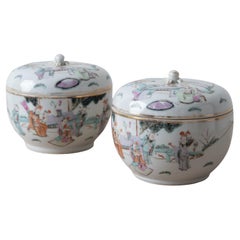 A Pair of Famille Rose Lidded Jars, 19th Century