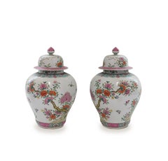 Pair of Famille Rose Porcelain Vases with Covers