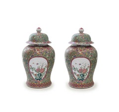 Pair of Famille Rose Porcelain Vases with Covers