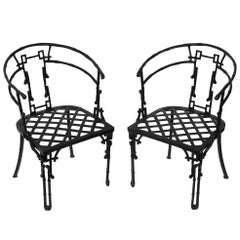 Pair of Fanciful Iron Faux Bamboo Armchairs