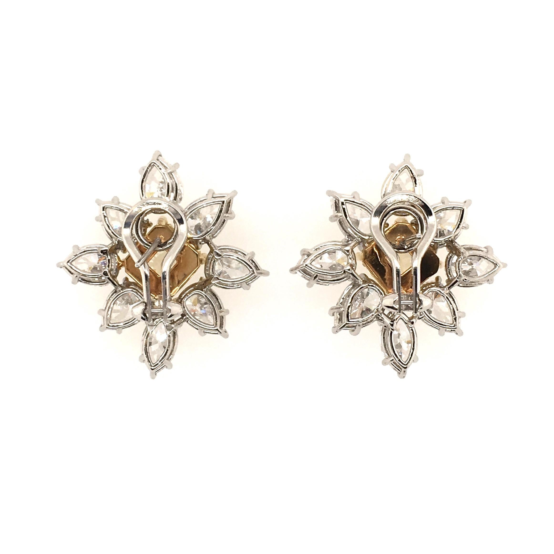 Marquise Cut Pair of Fancy Yellow Diamond and Diamond Earrings For Sale