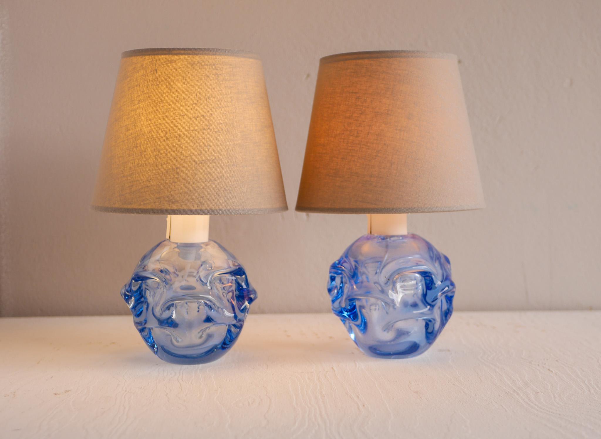 Swedish A pair of Fantastic Blue Glass Lamps by Börne Augustsson for Åseda, Sweden For Sale