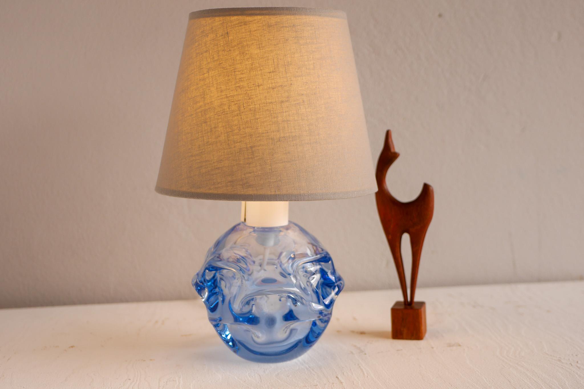 Blown Glass A pair of Fantastic Blue Glass Lamps by Börne Augustsson for Åseda, Sweden For Sale