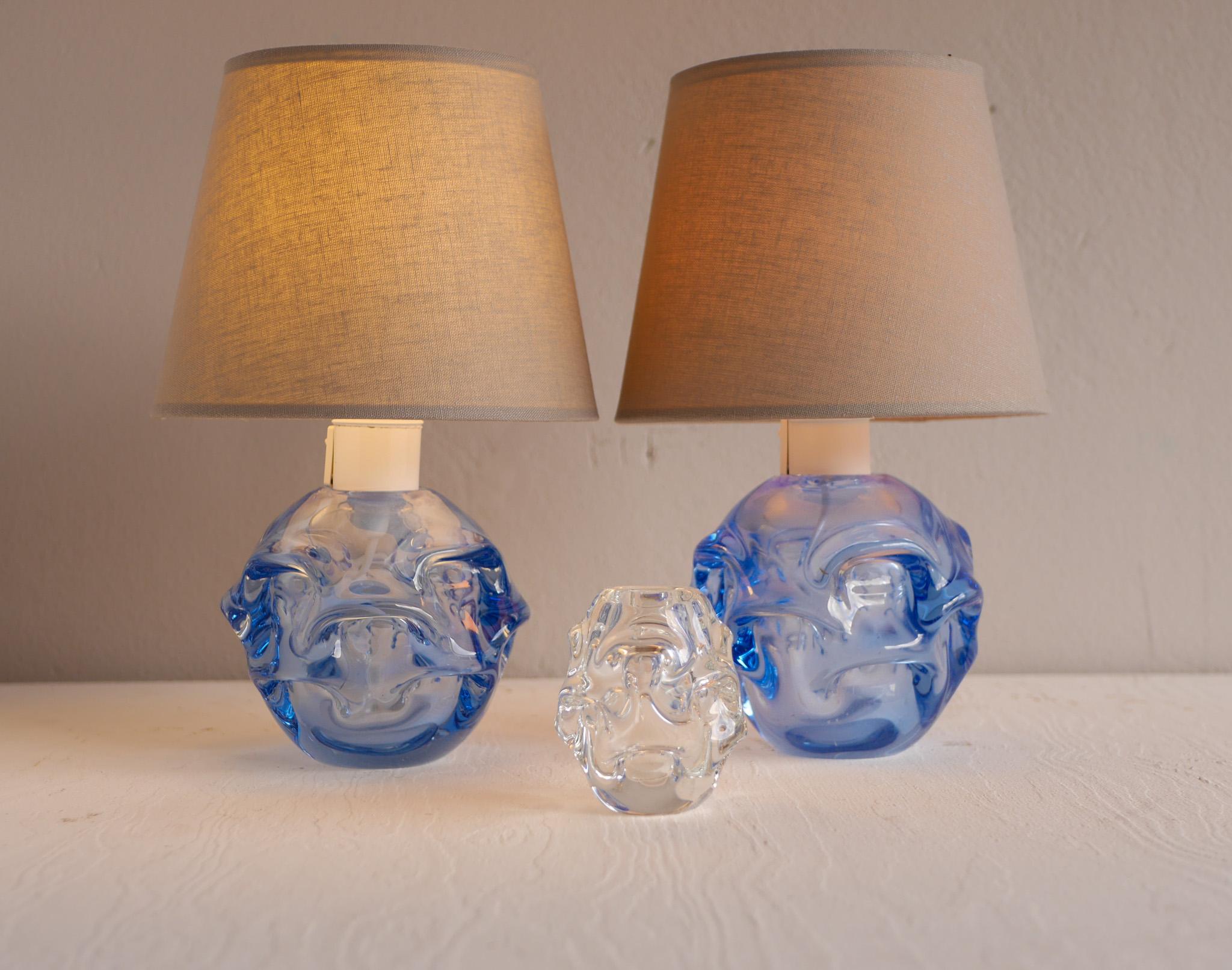 A pair of Fantastic Blue Glass Lamps by Börne Augustsson for Åseda, Sweden For Sale 1