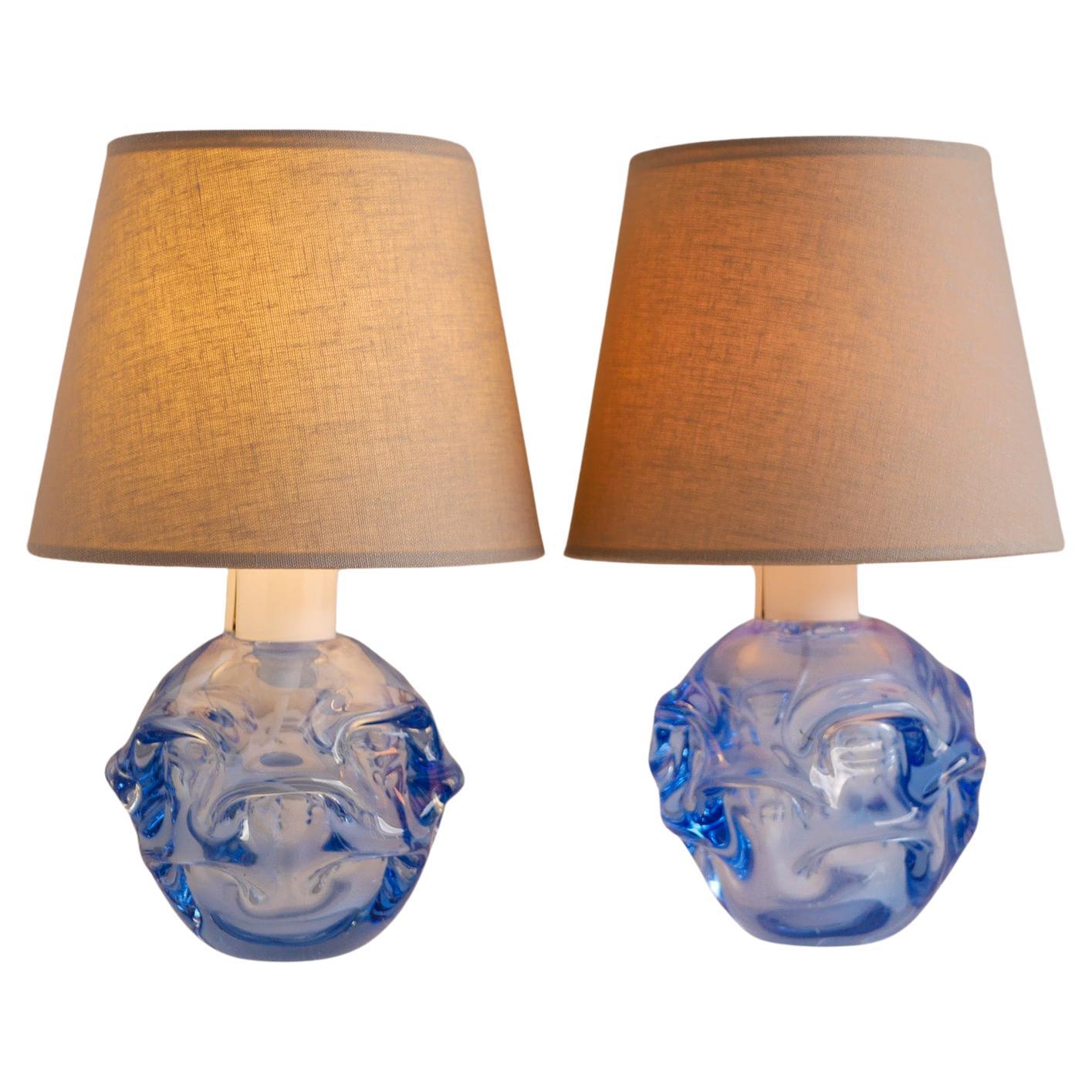 Una coppia di fantastiche lampade in vetro blu di Börne Augustsson per Åseda, Svezia