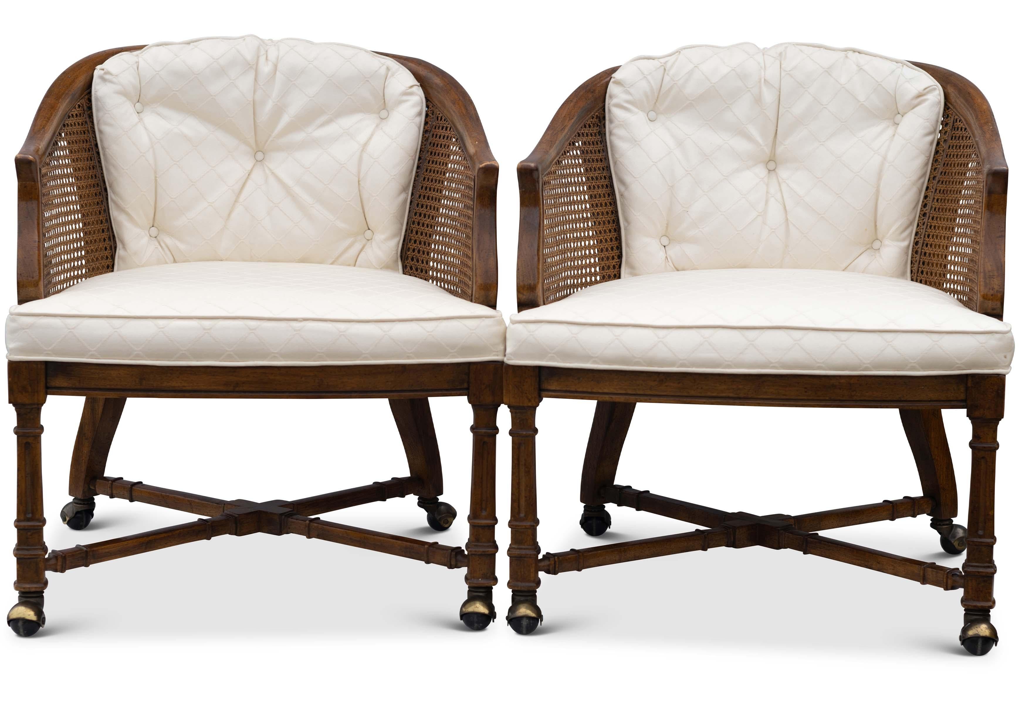 Pair of Faux Bamboo Cane Bergere Armchairs by American of Martinsville In Good Condition For Sale In High Wycombe, GB