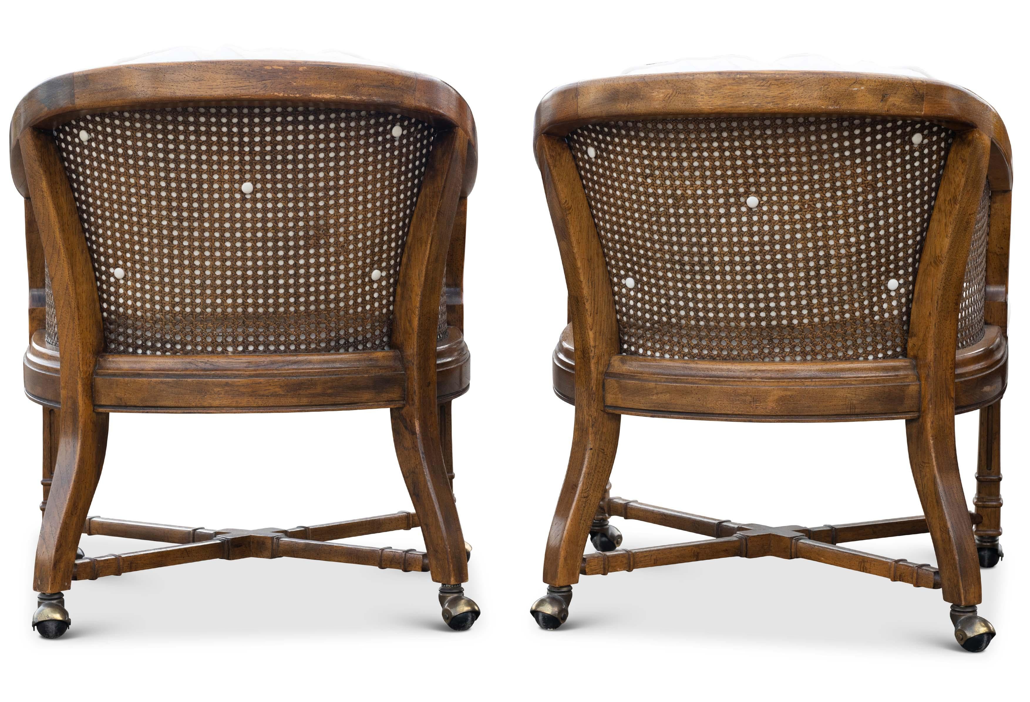 20th Century Pair of Faux Bamboo Cane Bergere Armchairs by American of Martinsville For Sale