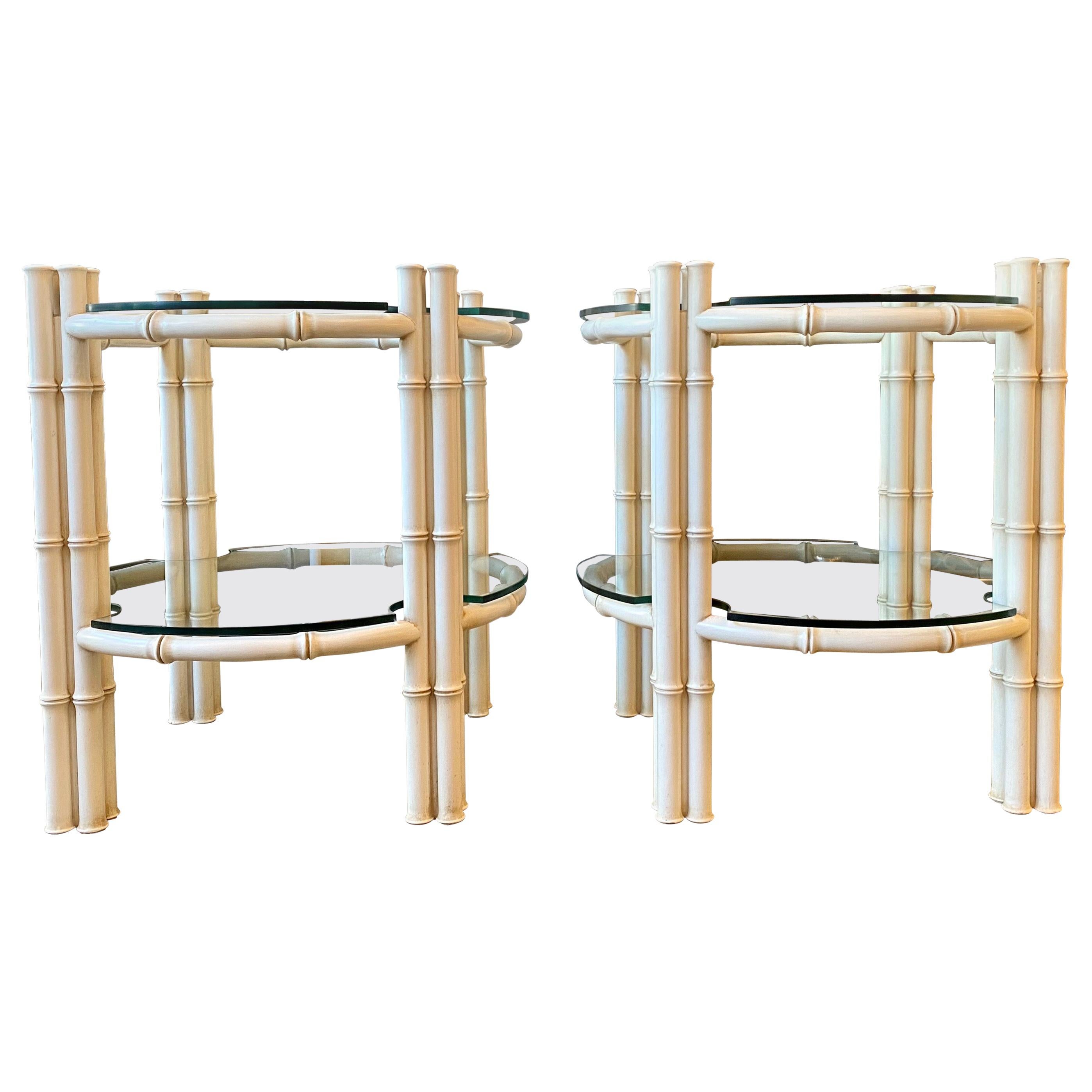Pair of Faux Bamboo and Grasscloth Tables at 1stDibs