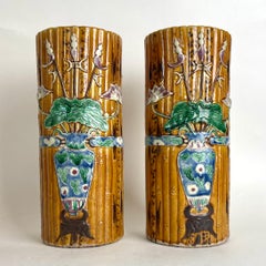 A pair of faux bamboo vases in porcelain. Chinese, late 19th Century