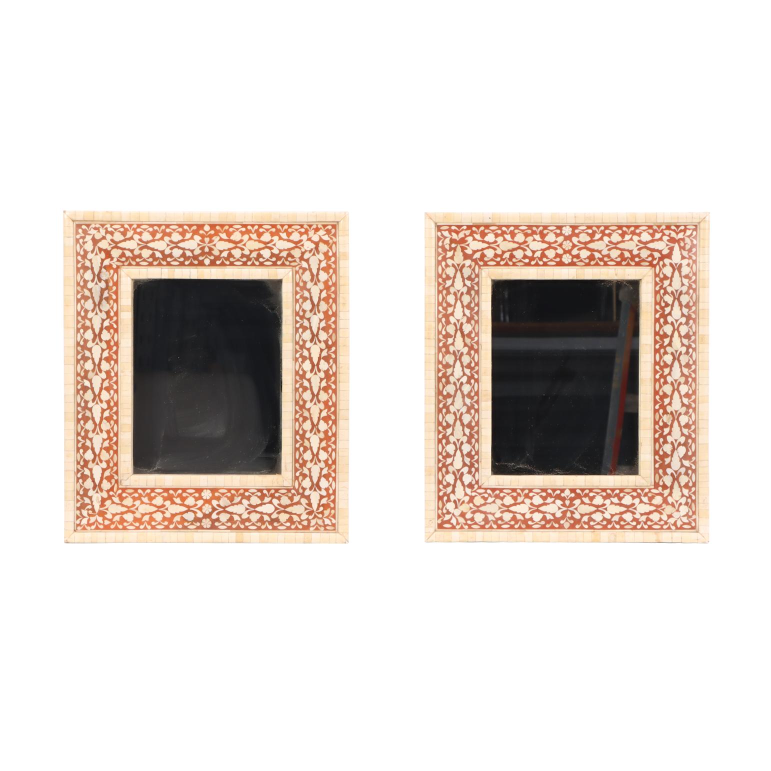 A Pair of Faux Bone Inlaid Mirrors. In Good Condition For Sale In Philadelphia, PA