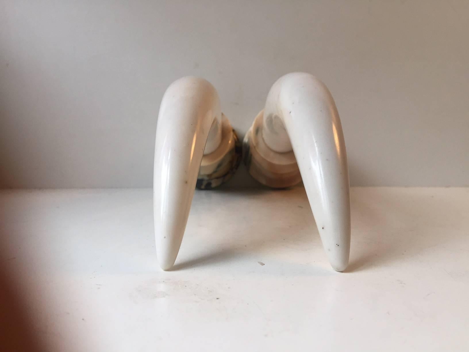 Pair of Faux 'Elephant Tusk', Marble Bookends or Dresser Ornaments, 20th Century For Sale 1