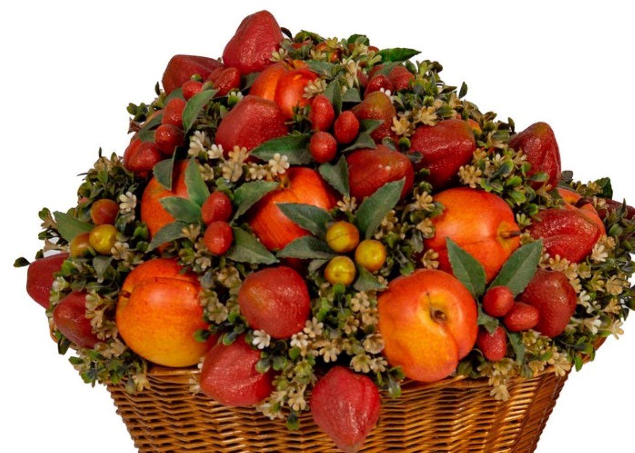 20th Century Pair of Faux Fruit Arrangements in Baskets For Sale