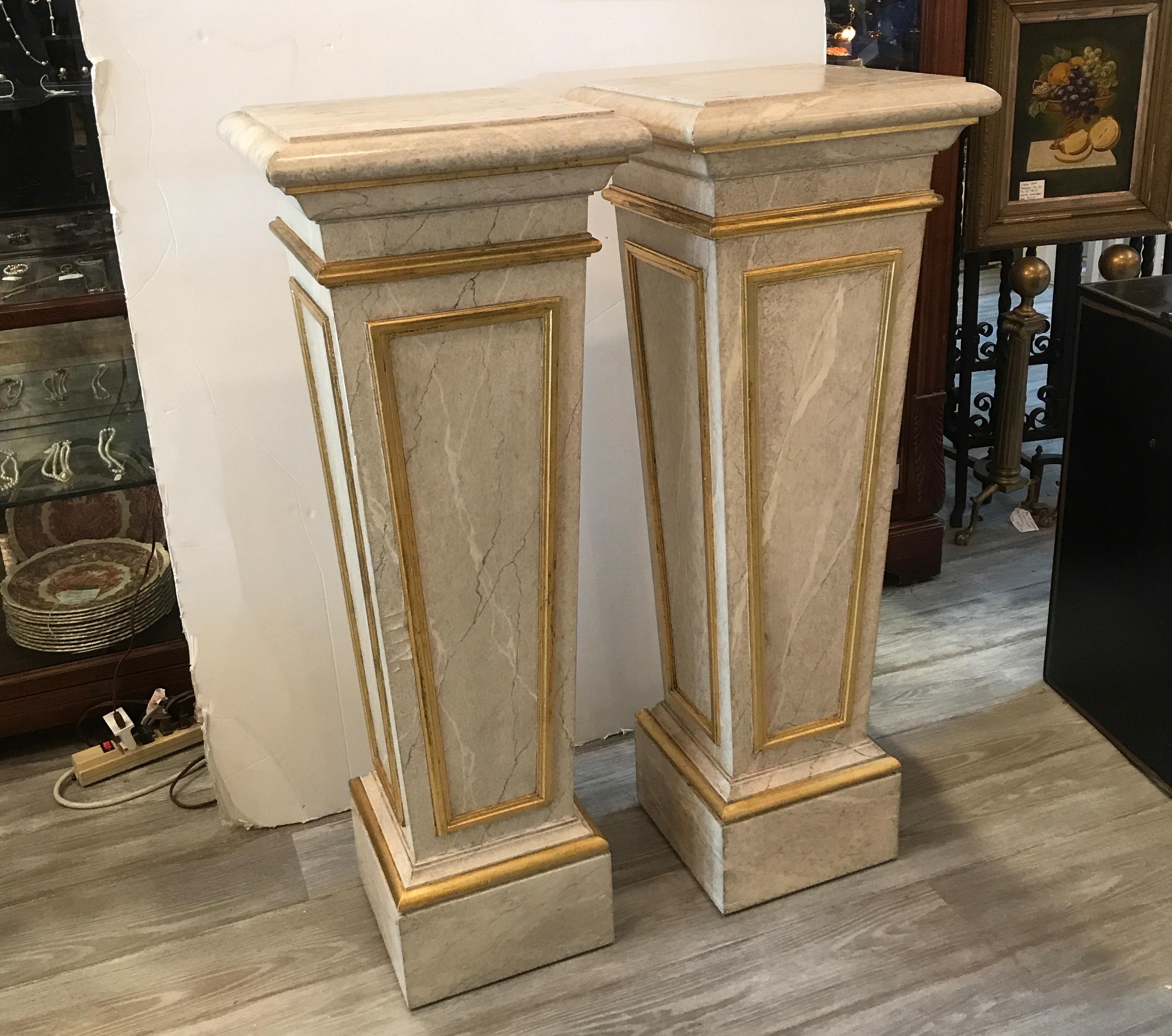 North American Pair of Faux Marble and Giltwood Pedestals