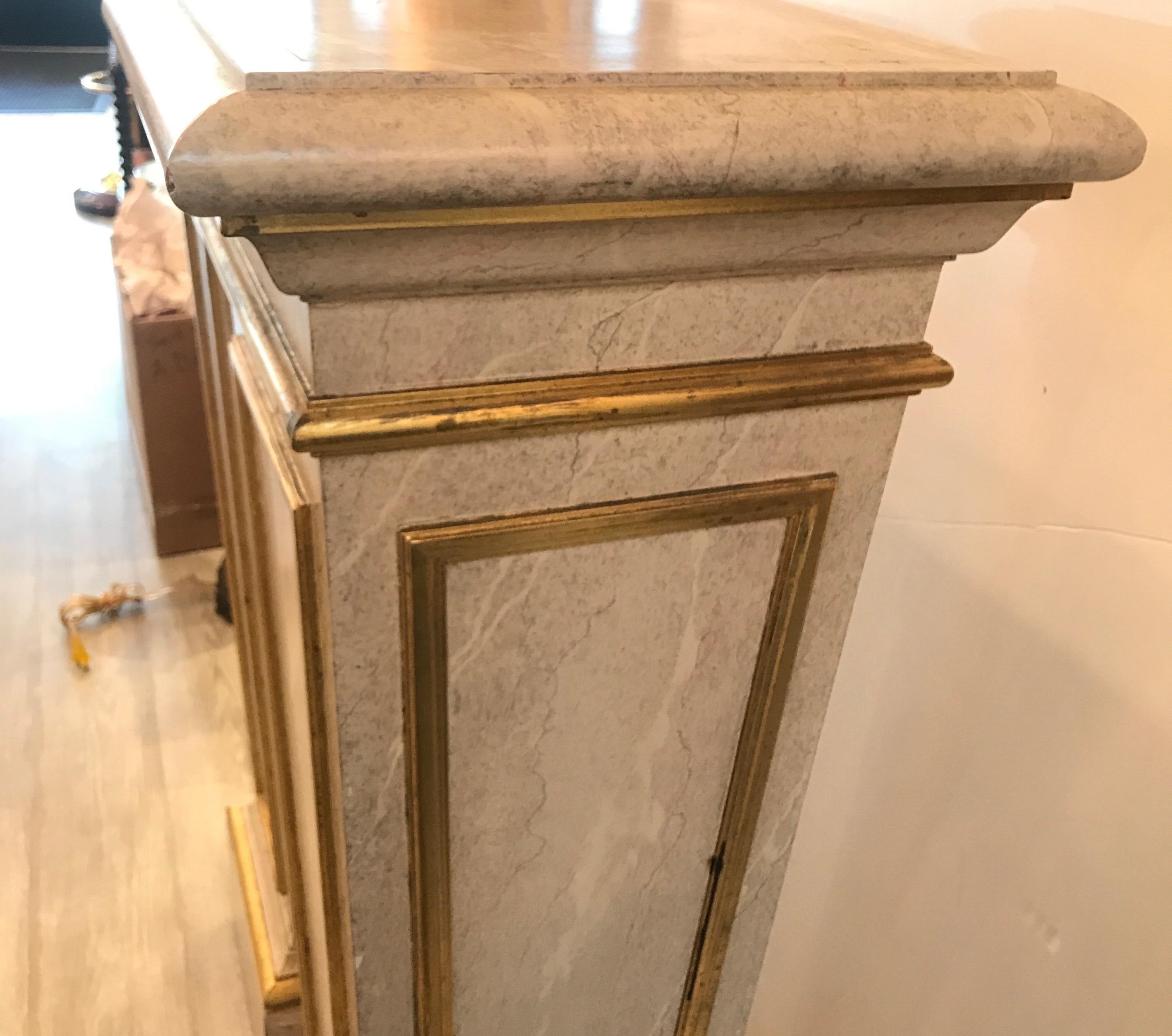 20th Century Pair of Faux Marble and Giltwood Pedestals