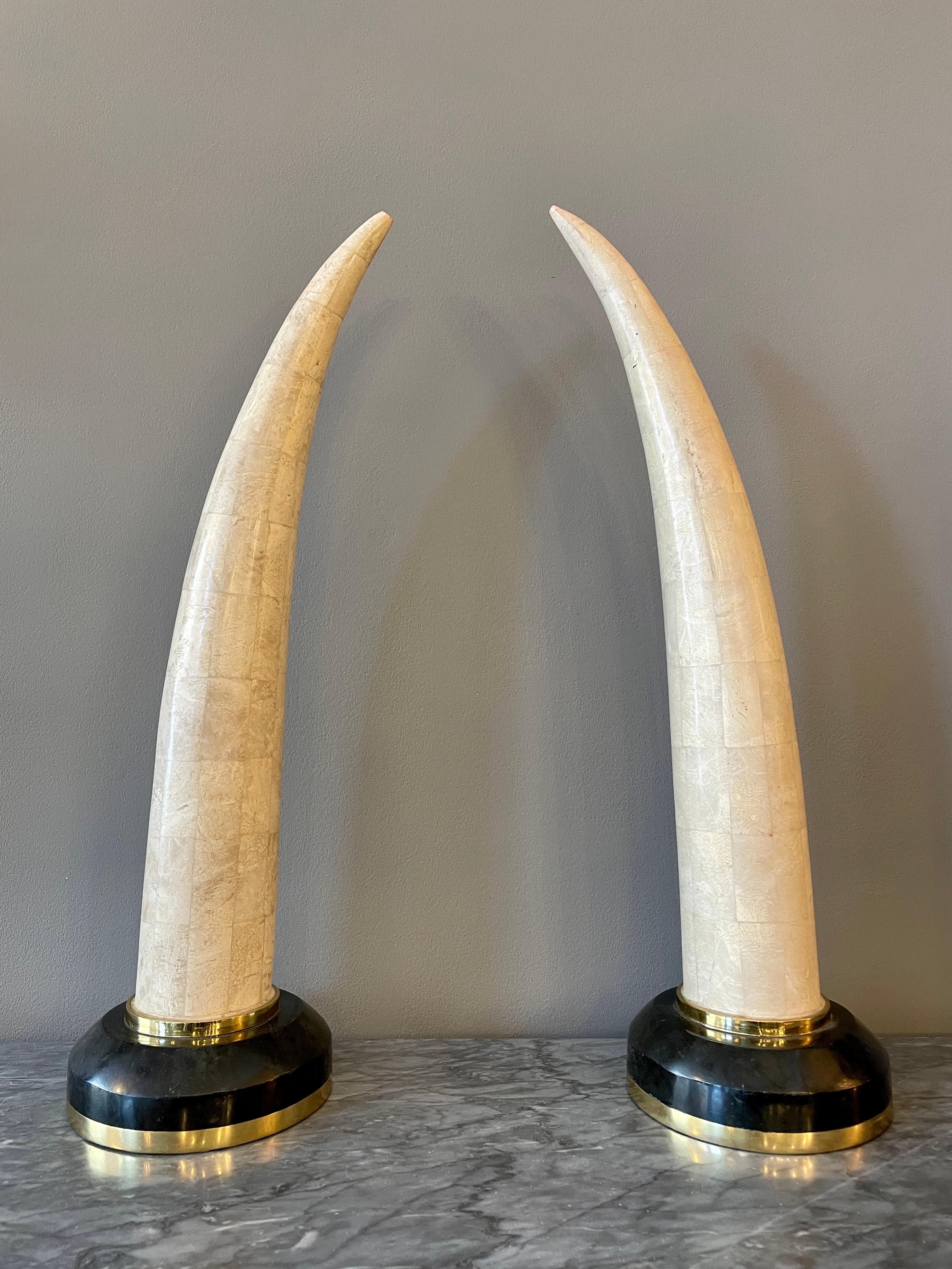 Pair of Tessellated Marble Faux Tusks For Sale 1