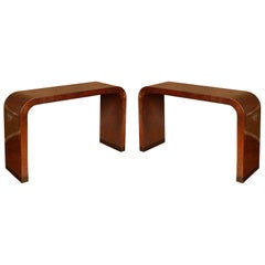 Pair of Faux Tortoise Waterfall Karl Springer Style Consoles