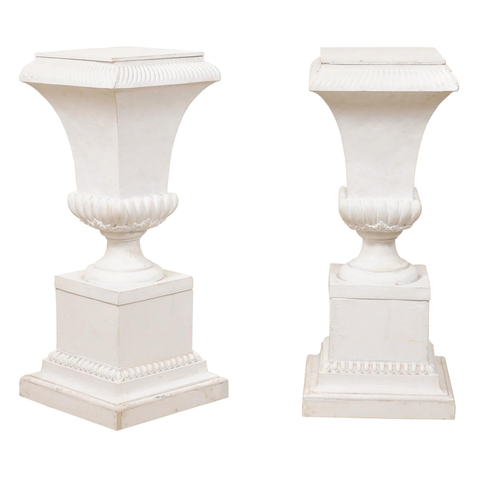Pair of Fiberglass Urn-Shaped Pedestals, Standing