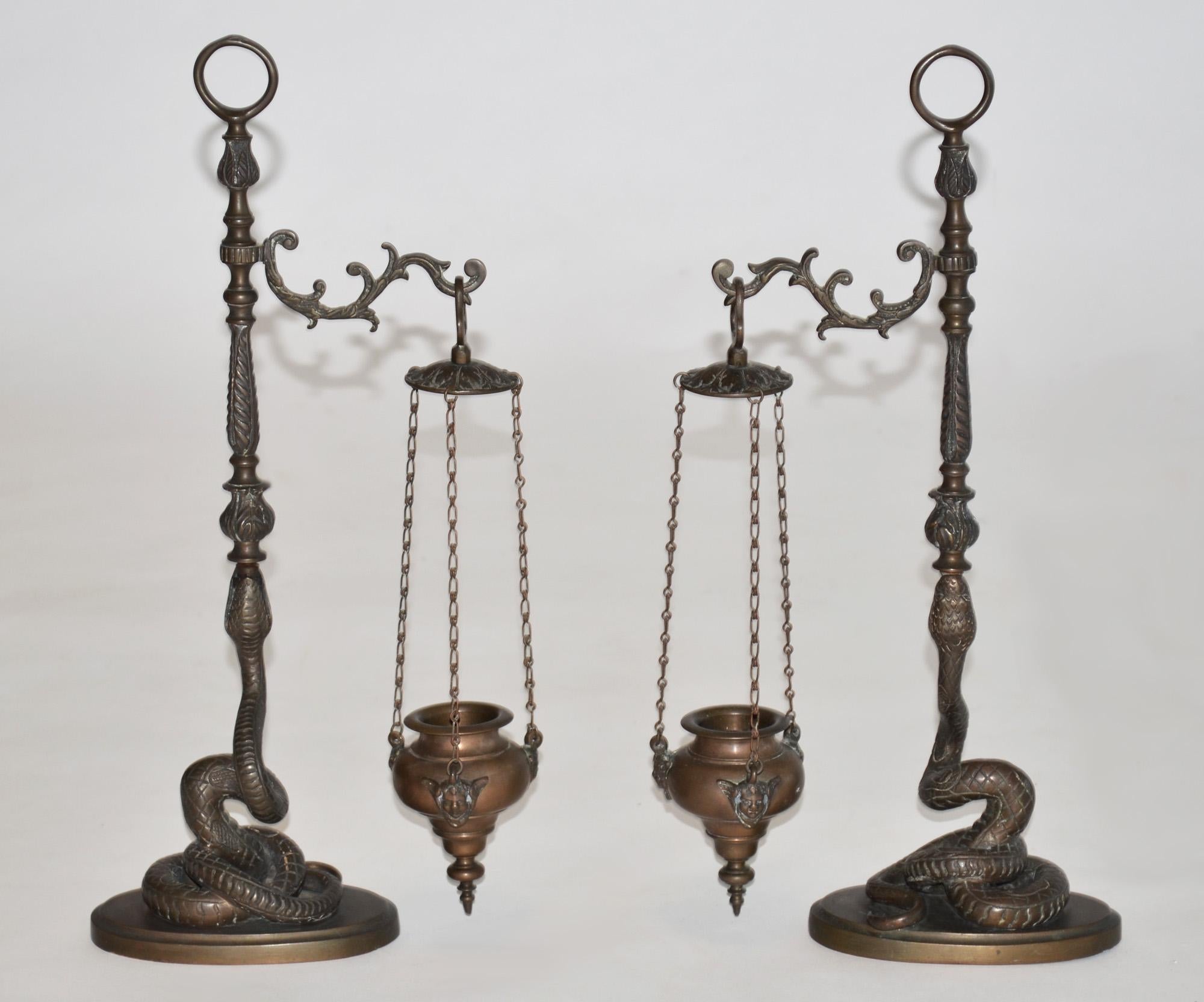 Pair of Bronze Serpent / Snake Incense Burners Censers, 20th Century, Italy In Good Condition For Sale In Ft Lauderdale, FL