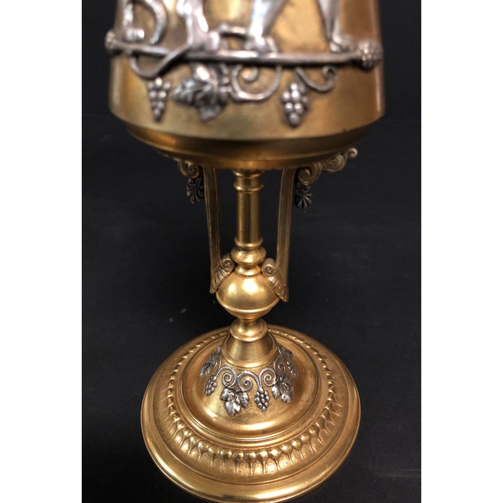 Pair Of Gilt and Silvered Figural Bronze Urns In Good Condition For Sale In Norwood, NJ