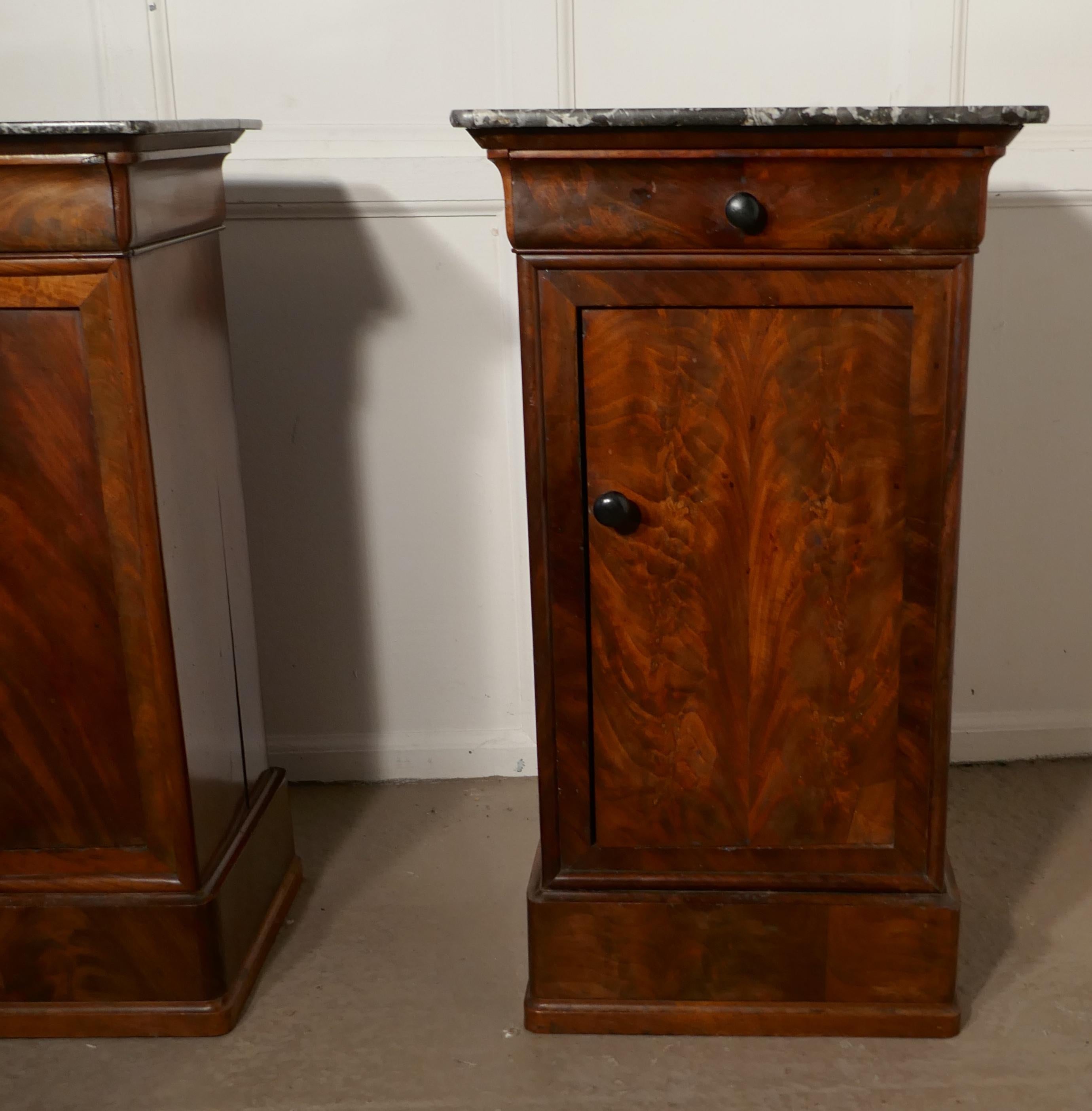 Pair of Figured Mahogany Bedside Cupboards 1