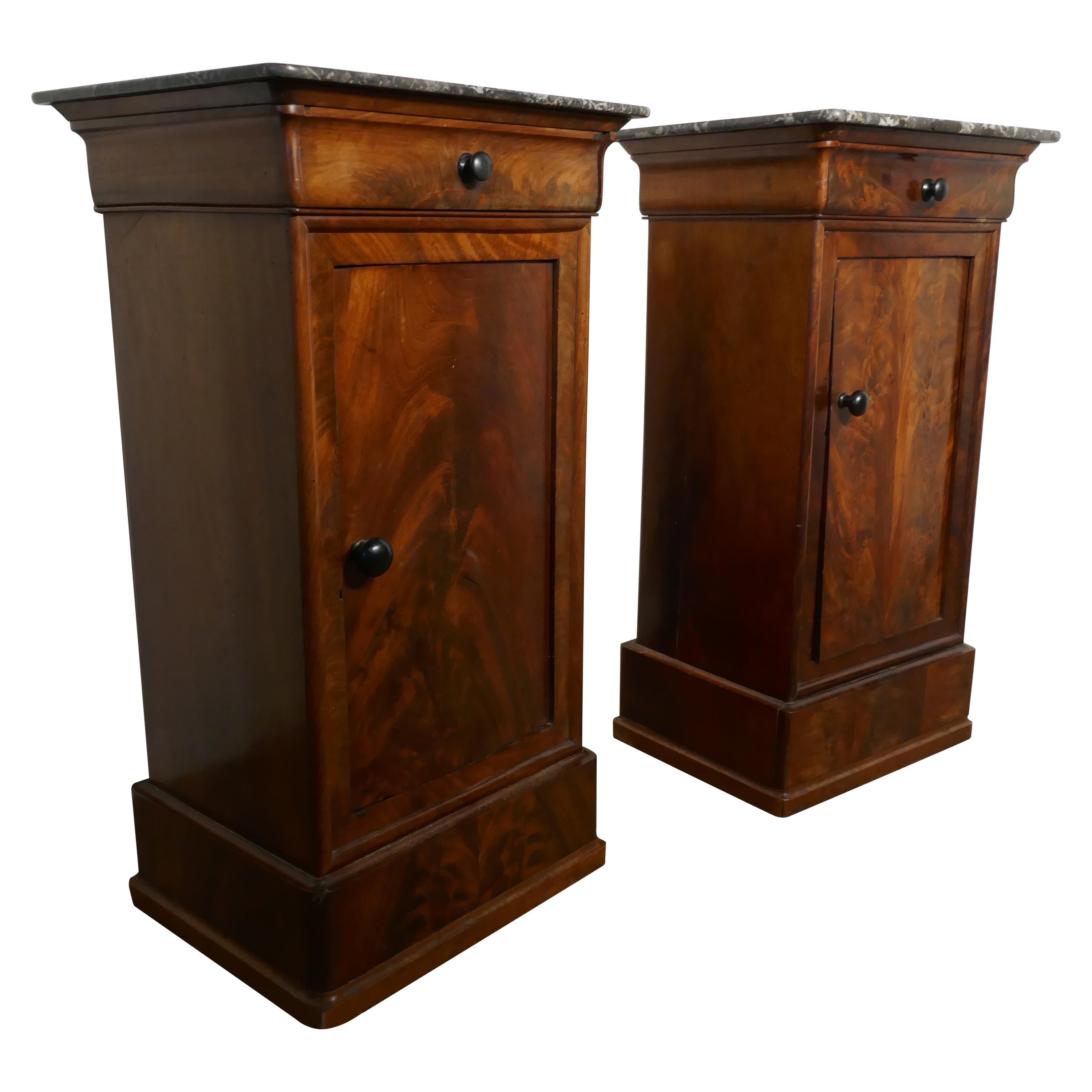 Pair of Figured Mahogany Bedside Cupboards