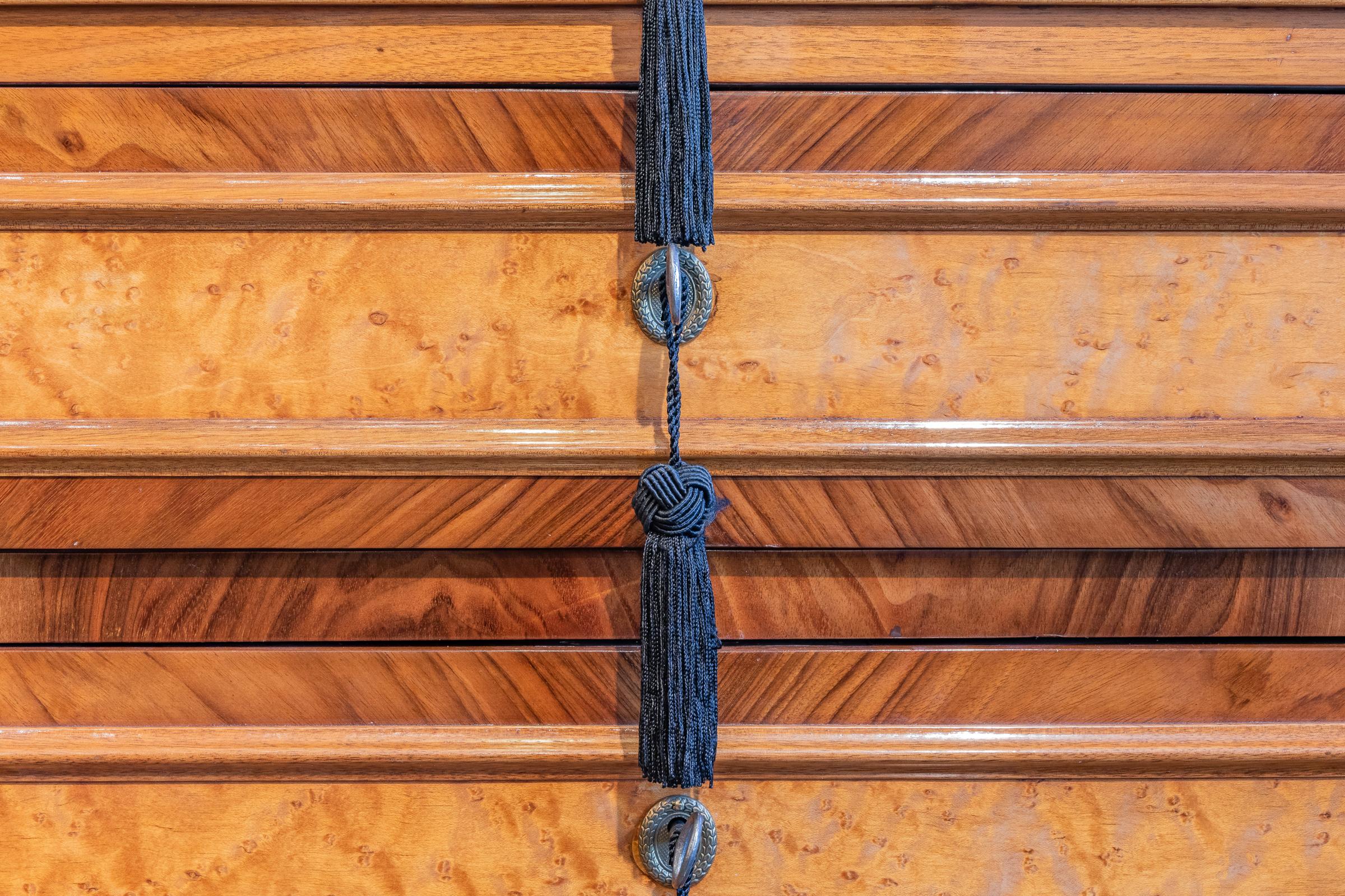 Carved Pair of Fine Italian Louis XVI Olivewood and Walnut Marble-Top Chests