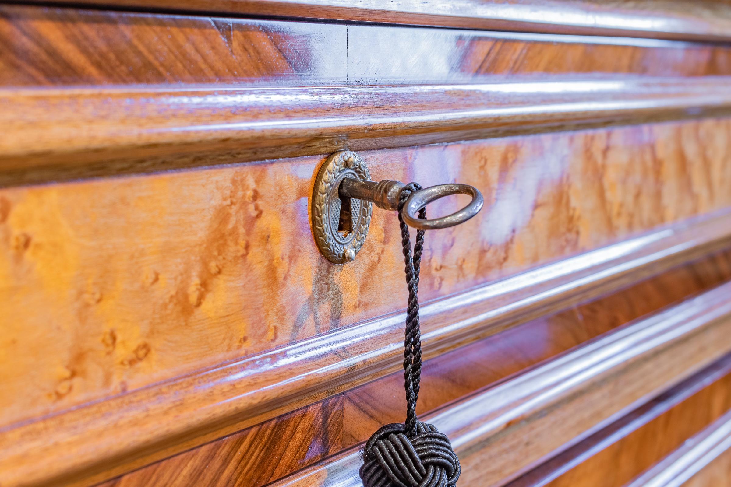 19th Century Pair of Fine Italian Louis XVI Olivewood and Walnut Marble-Top Chests