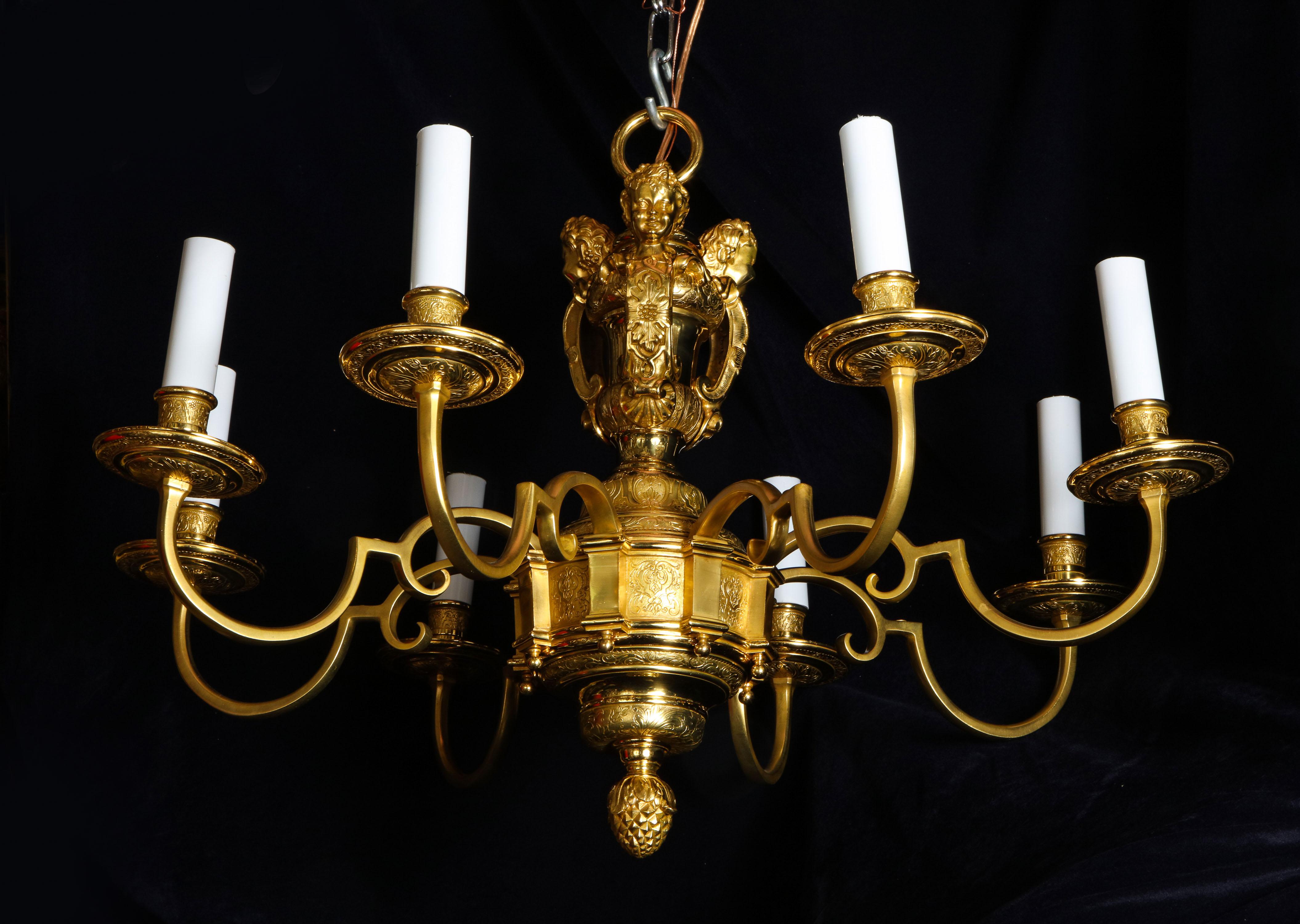 Pair of Fine Antique French Louis XVI Style Gilt Bronze Figural Chandeliers For Sale 7