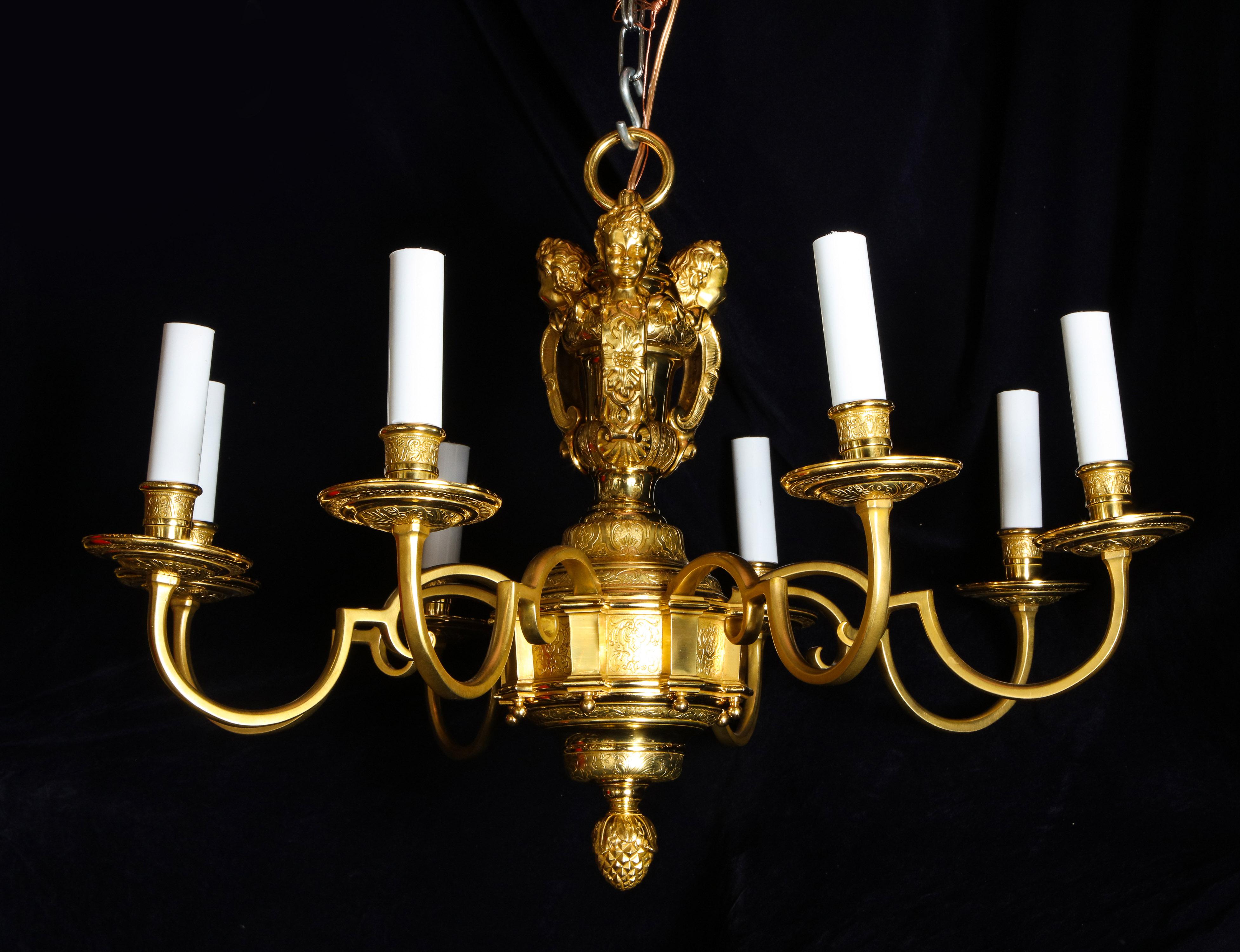 Pair of Fine Antique French Louis XVI Style Gilt Bronze Figural Chandeliers For Sale 8