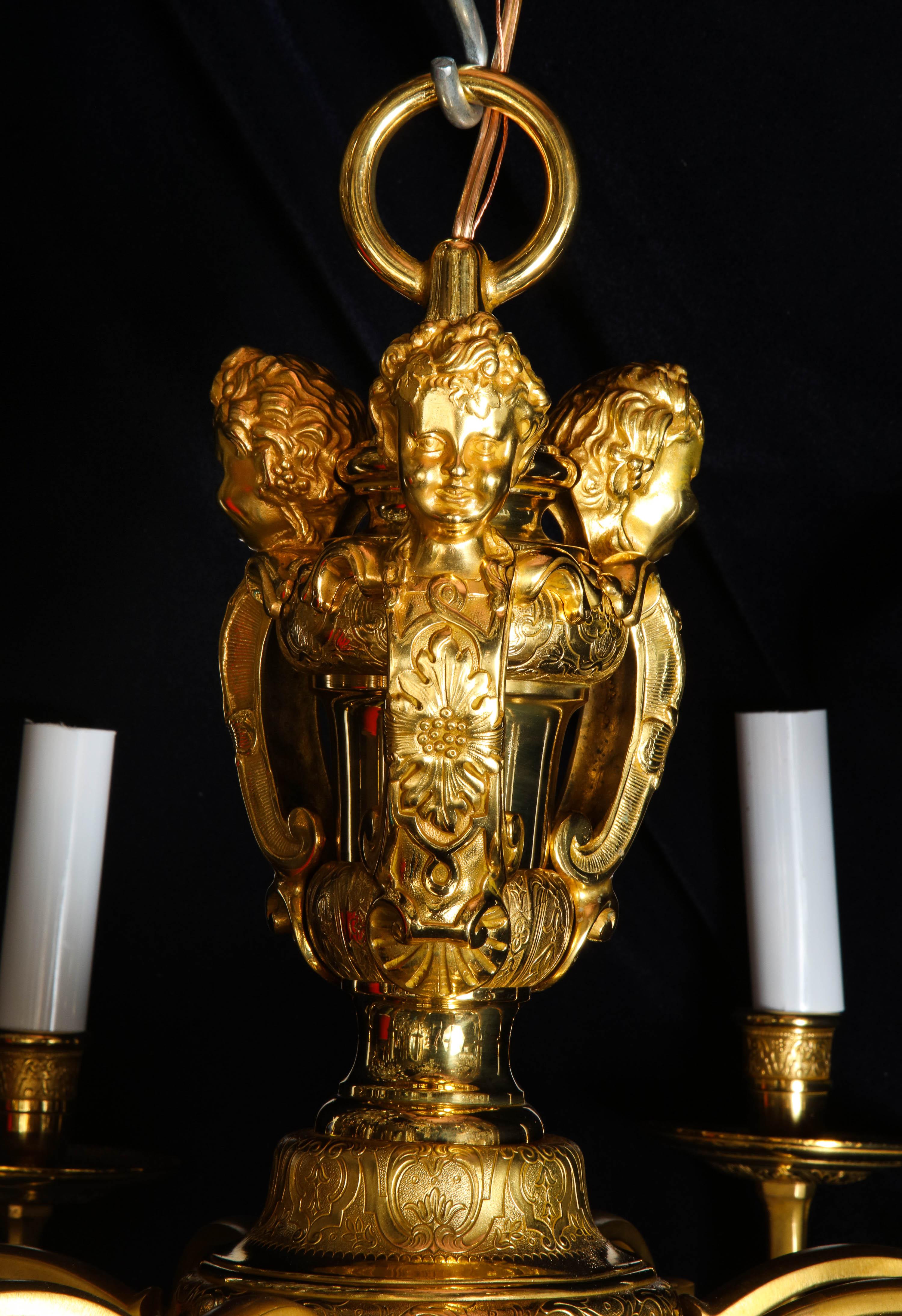 Pair of Fine Antique French Louis XVI Style Gilt Bronze Figural Chandeliers In Good Condition For Sale In New York, NY