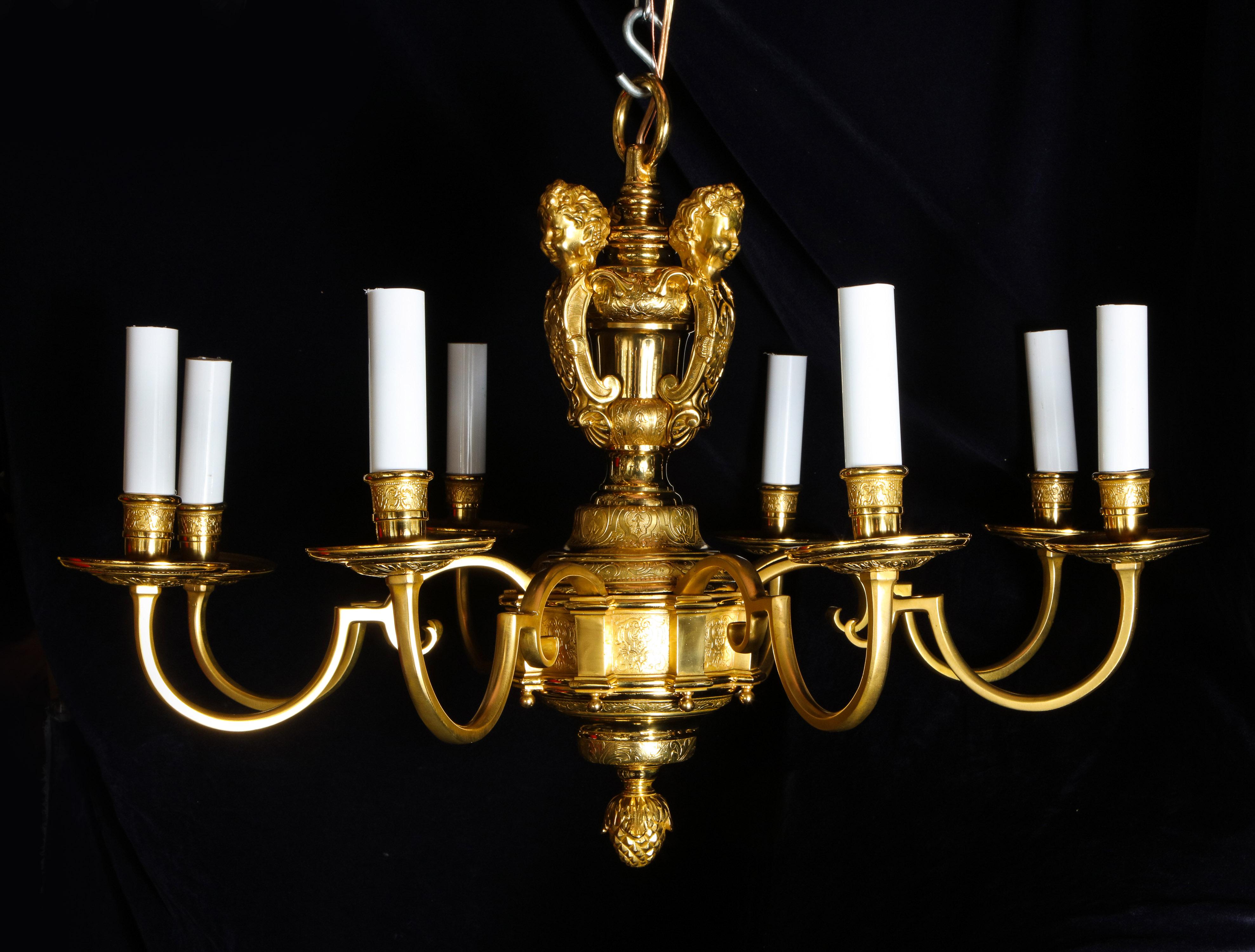 Pair of Fine Antique French Louis XVI Style Gilt Bronze Figural Chandeliers For Sale 4