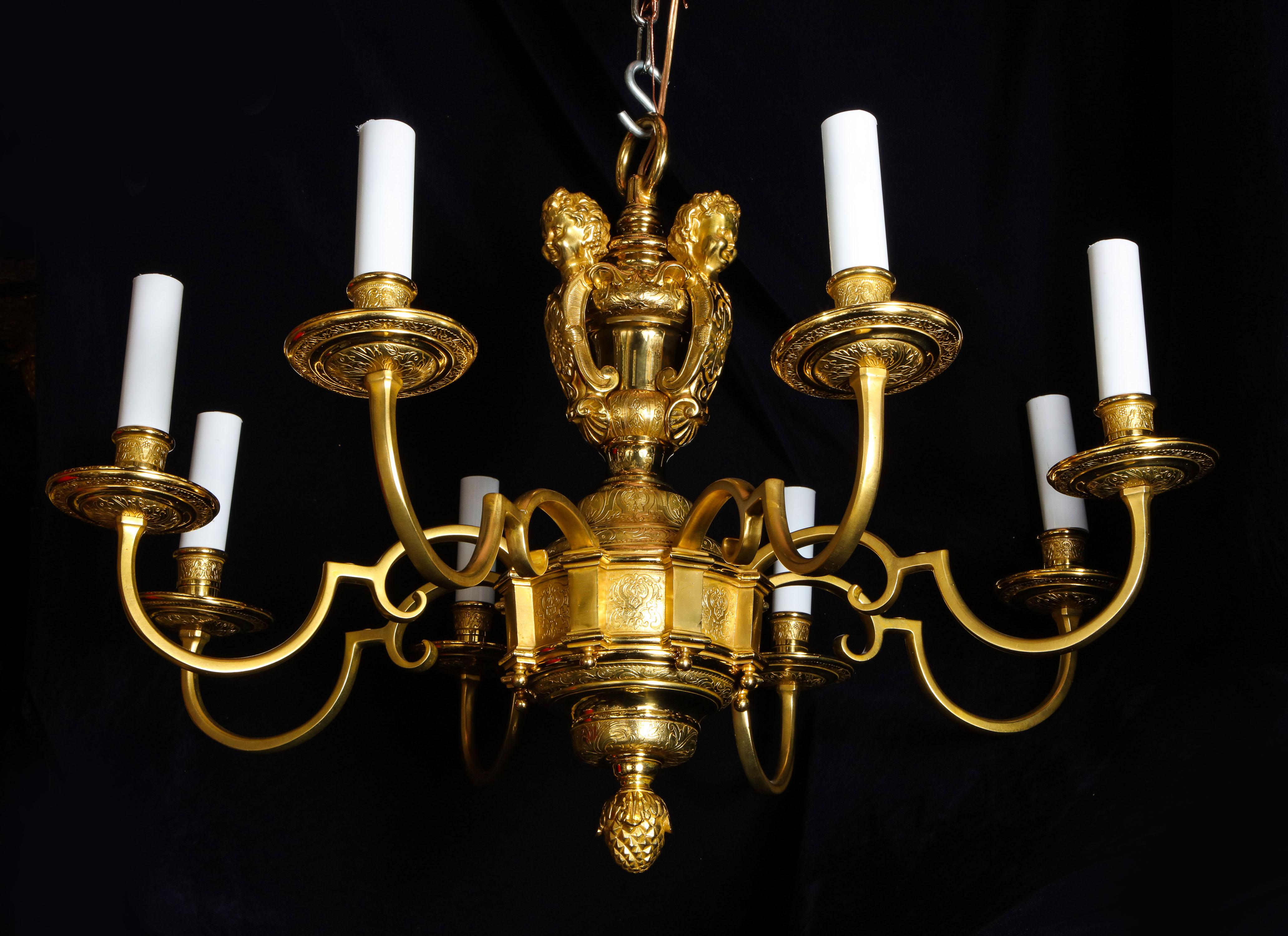 Pair of Fine Antique French Louis XVI Style Gilt Bronze Figural Chandeliers For Sale 5