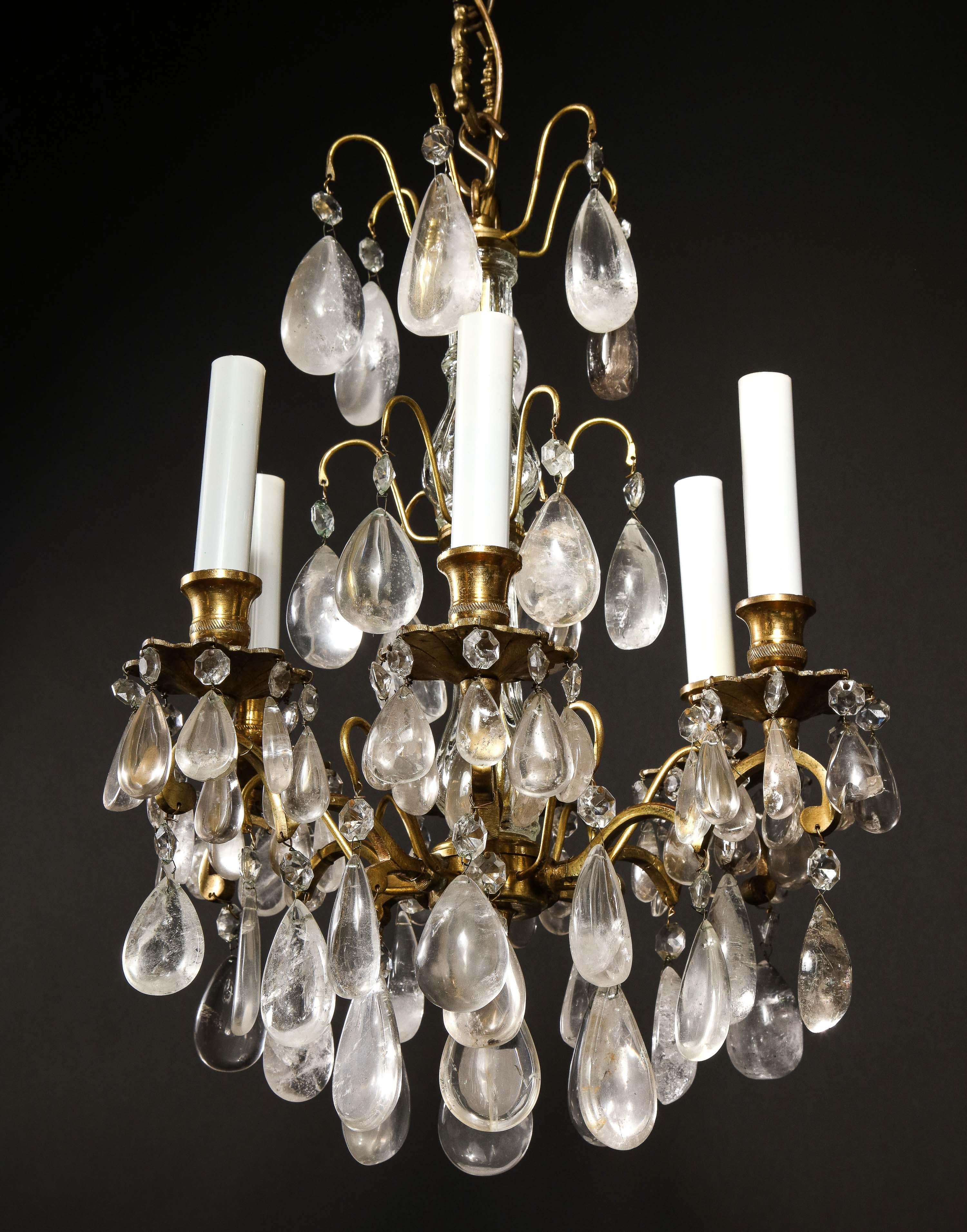 Pair of Fine Continental Louis XVI Style Rock Crystal Chandeliers 4