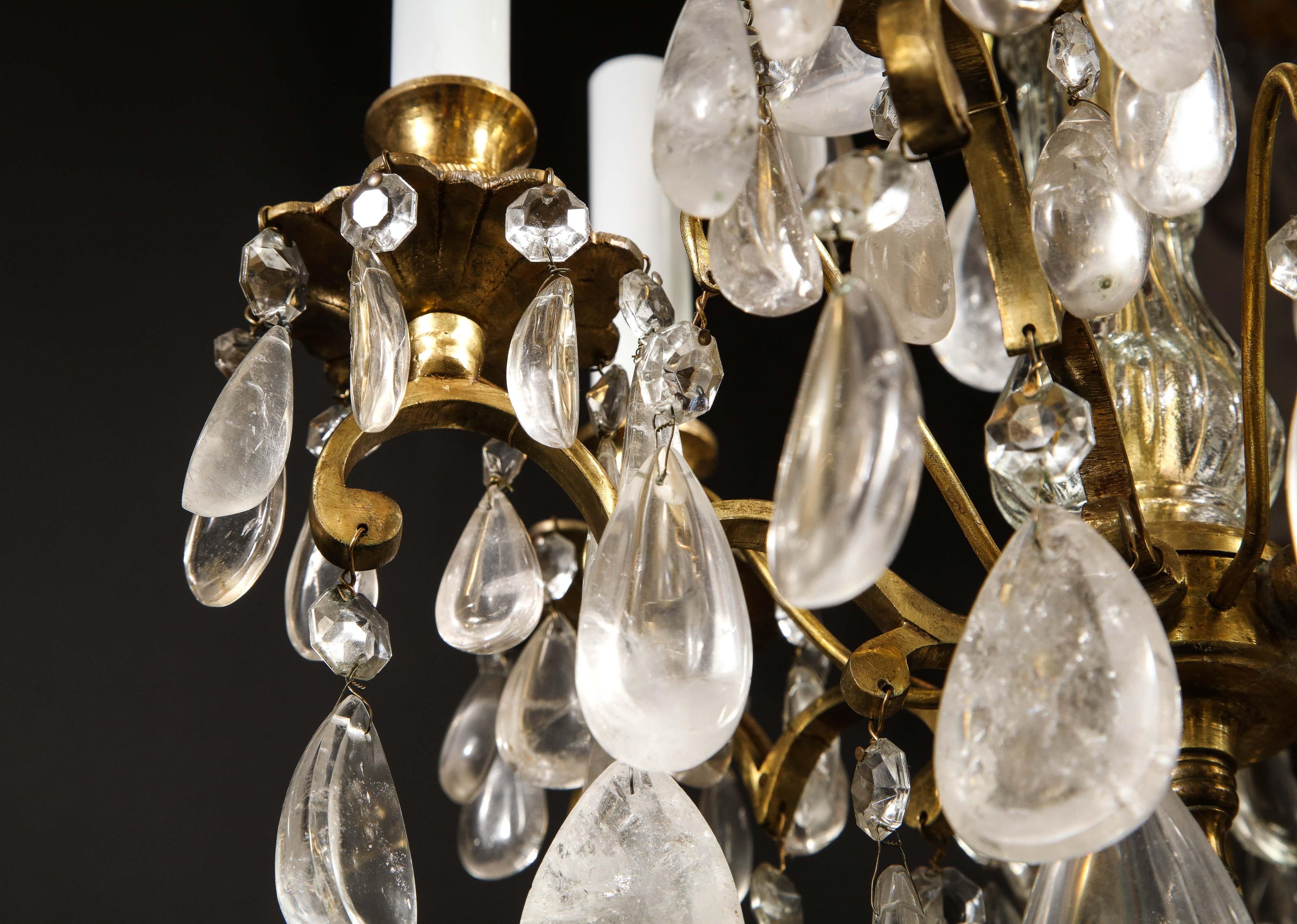 Pair of Fine Continental Louis XVI Style Rock Crystal Chandeliers 12