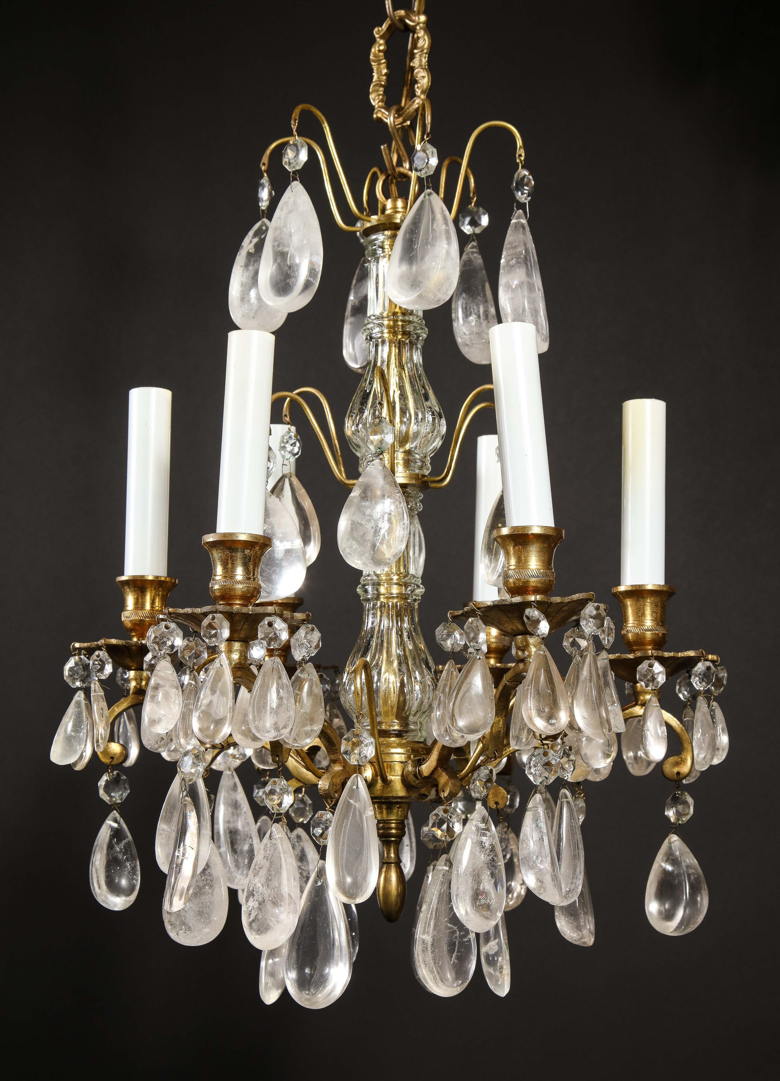 Pair of Fine Continental Louis XVI Style Rock Crystal Chandeliers 13