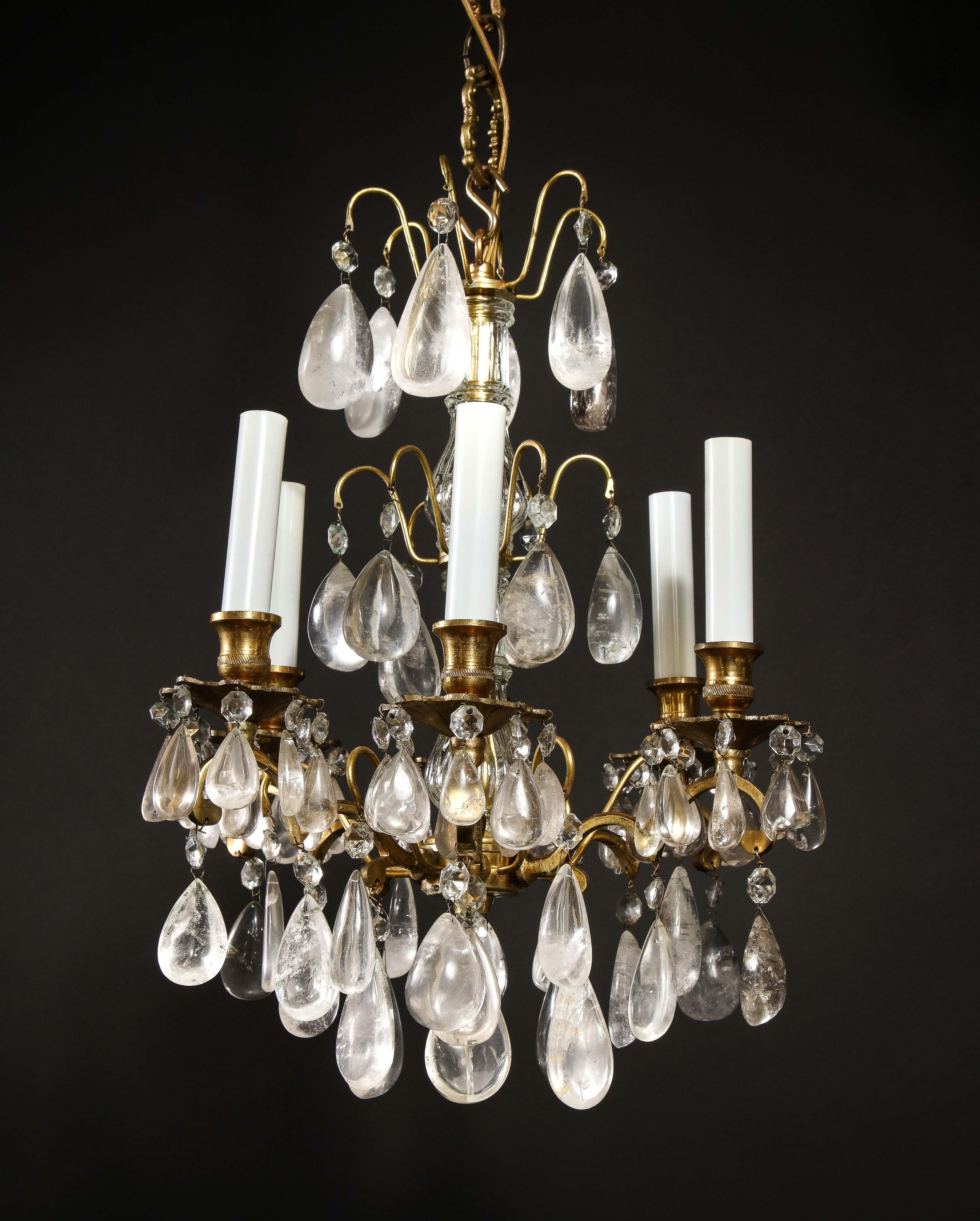 Unknown Pair of Fine Continental Louis XVI Style Rock Crystal Chandeliers