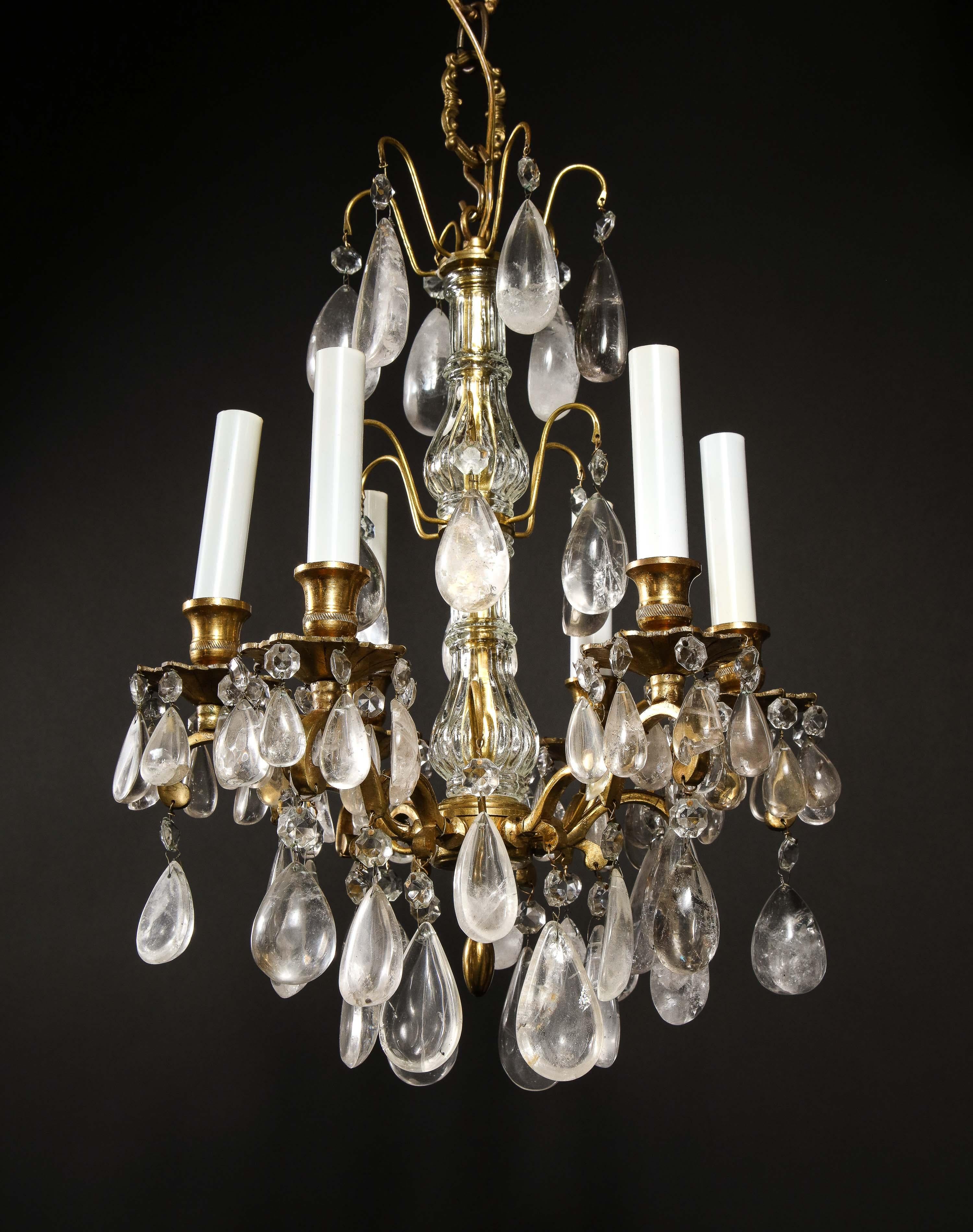 Hand-Crafted Pair of Fine Continental Louis XVI Style Rock Crystal Chandeliers