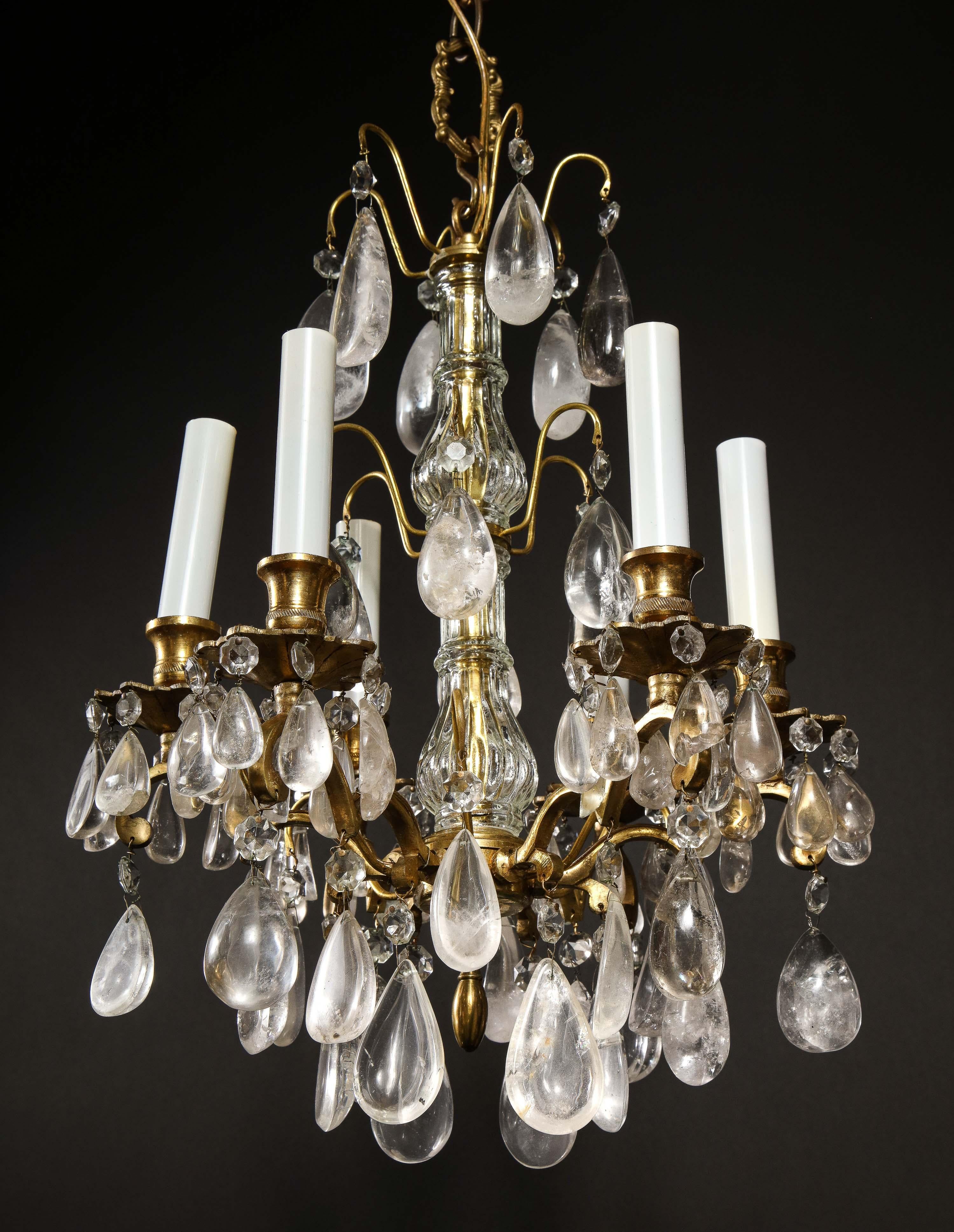 Pair of Fine Continental Louis XVI Style Rock Crystal Chandeliers 1