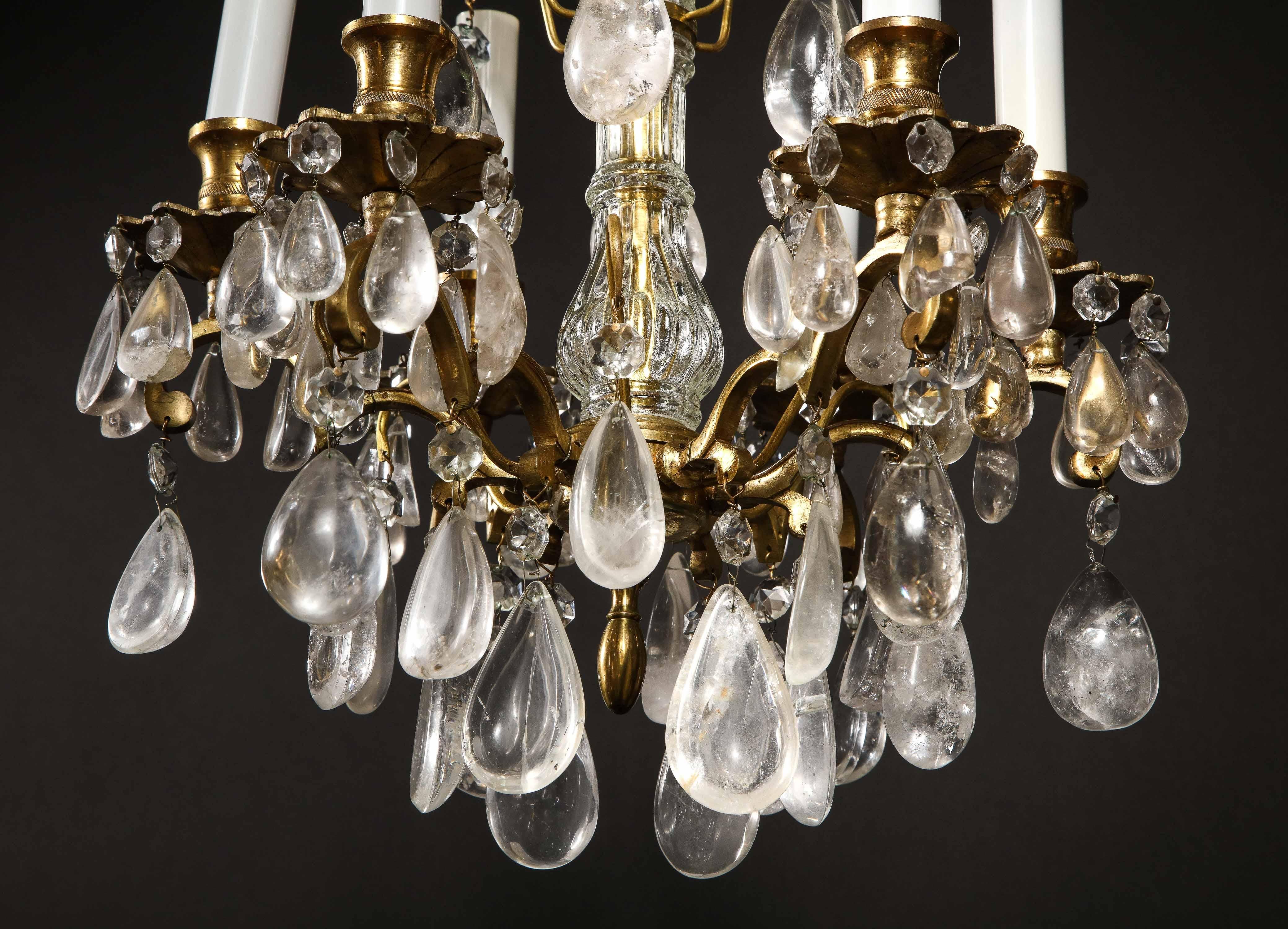 Pair of Fine Continental Louis XVI Style Rock Crystal Chandeliers 2