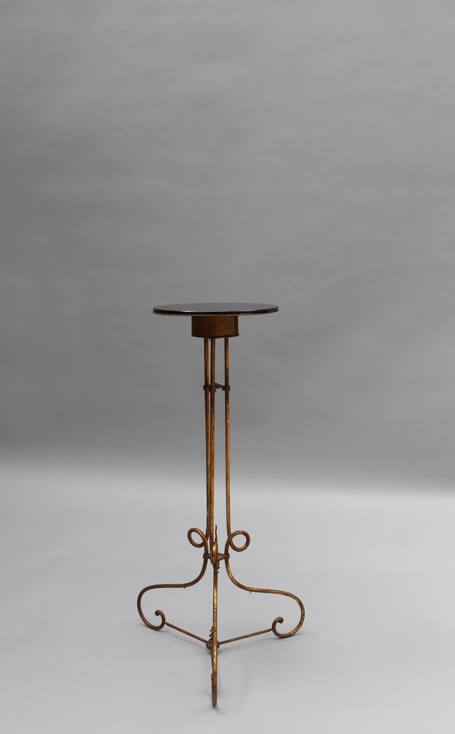 Pair of Fine French 1940s Wrought Iron and Black Opaline Pedestal Stands For Sale 2