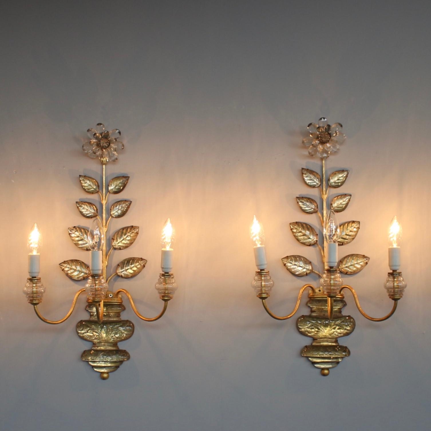 Mid-Century Modern A pair of Fine French 1950's Sconces by Maison Bagues