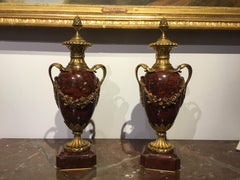 Pair of Fine French 19th Century Rouge Marble and Ormolu Mounted Cassolettes