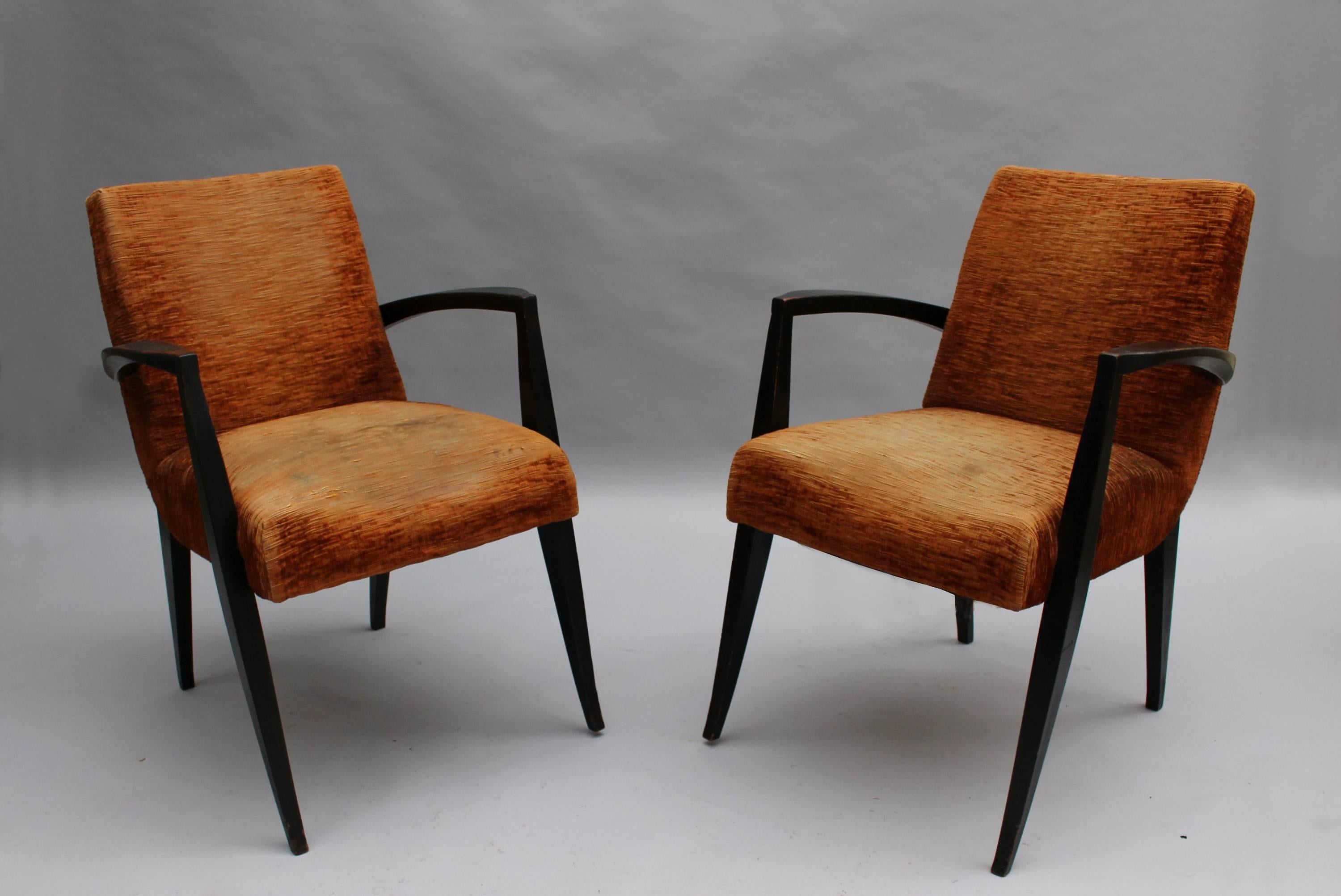 Lacquered Pair of Fine French Art Deco Arm Chairs by Maxime Old