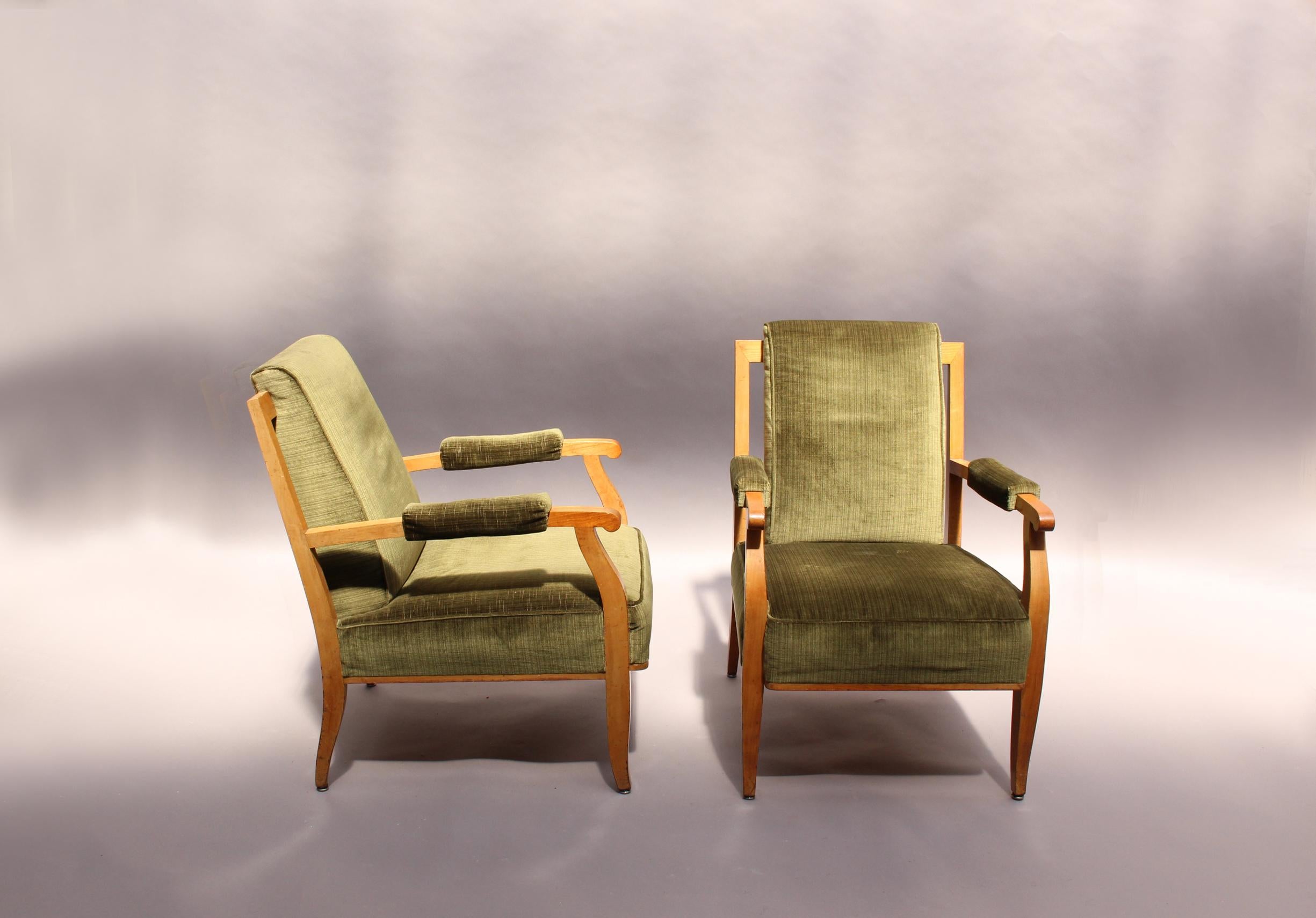 Pair of Fine French Art Deco Cherry Armchairs by Jules Leleu  - on hold - In Good Condition In Long Island City, NY