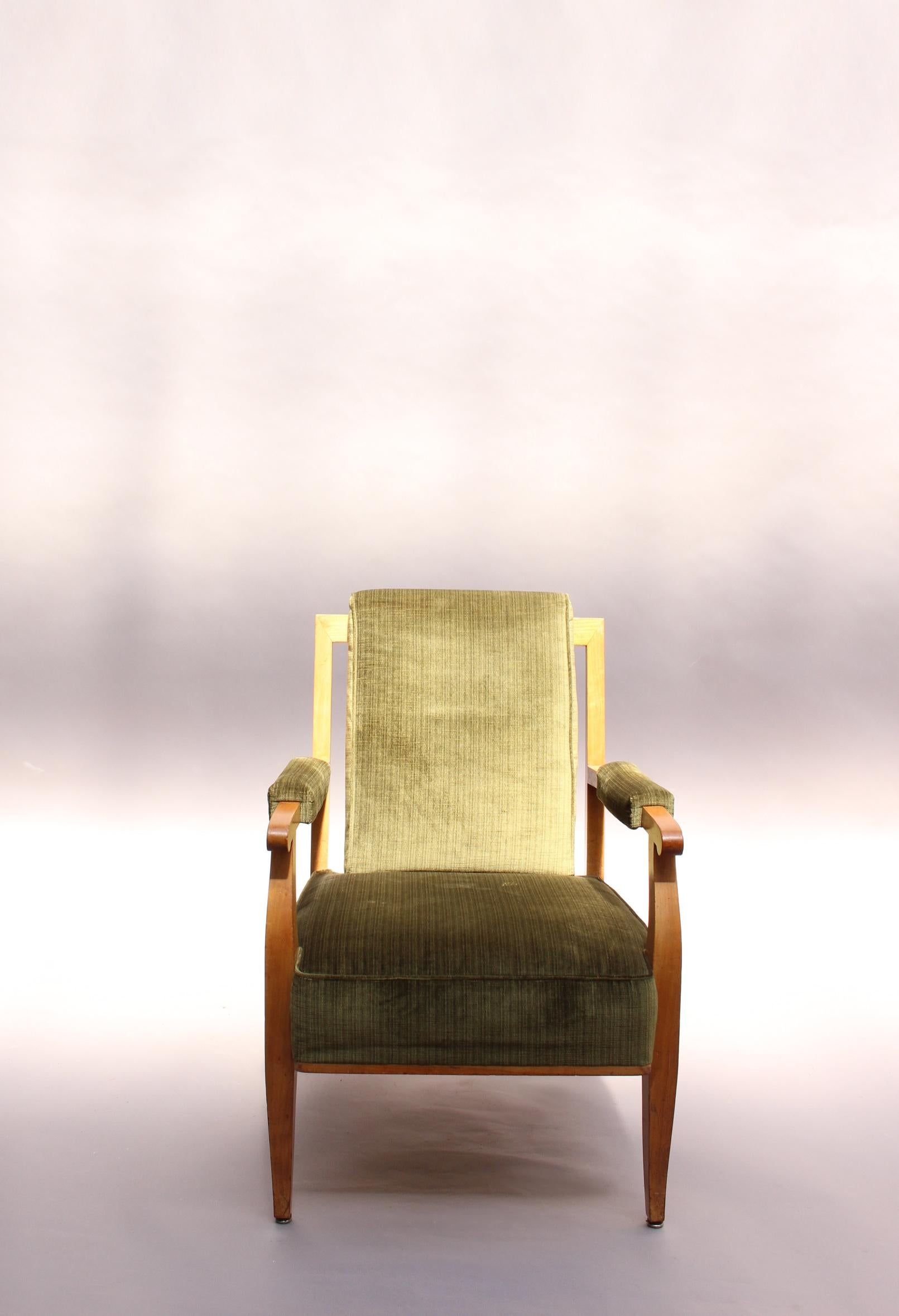 Mid-20th Century Pair of Fine French Art Deco Cherry Armchairs by Jules Leleu  - on hold -
