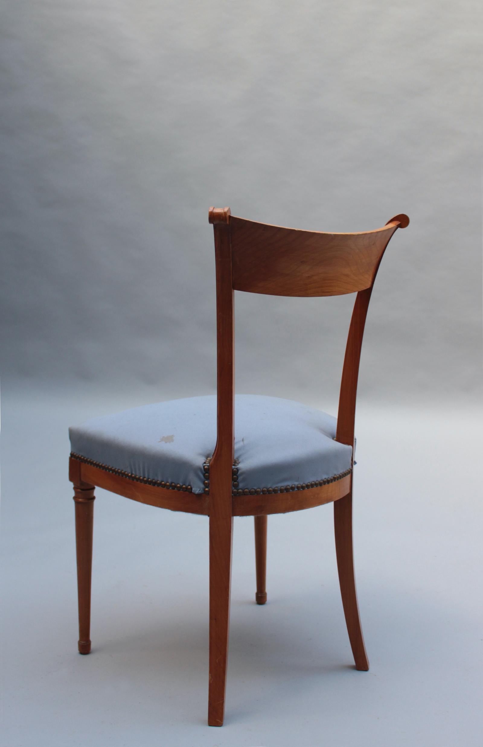 A Pair of Fine French Art Deco Cherry Wood Side Chairs For Sale 6