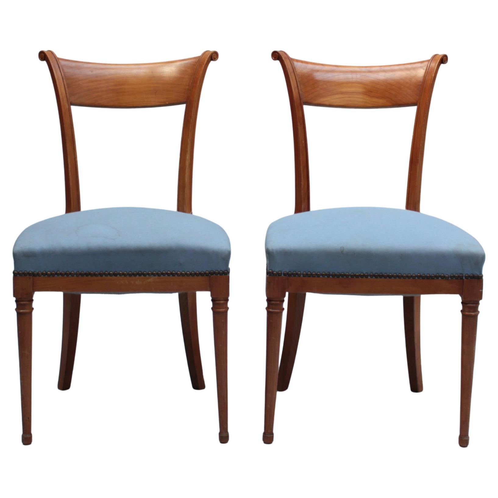 A Pair of Fine French Art Deco Cherry Wood Side Chairs For Sale