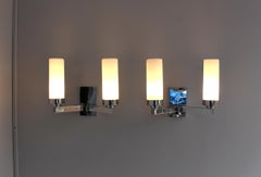 A Pair of Fine French Art Deco Chrome and Glass Sconces by Perzel
