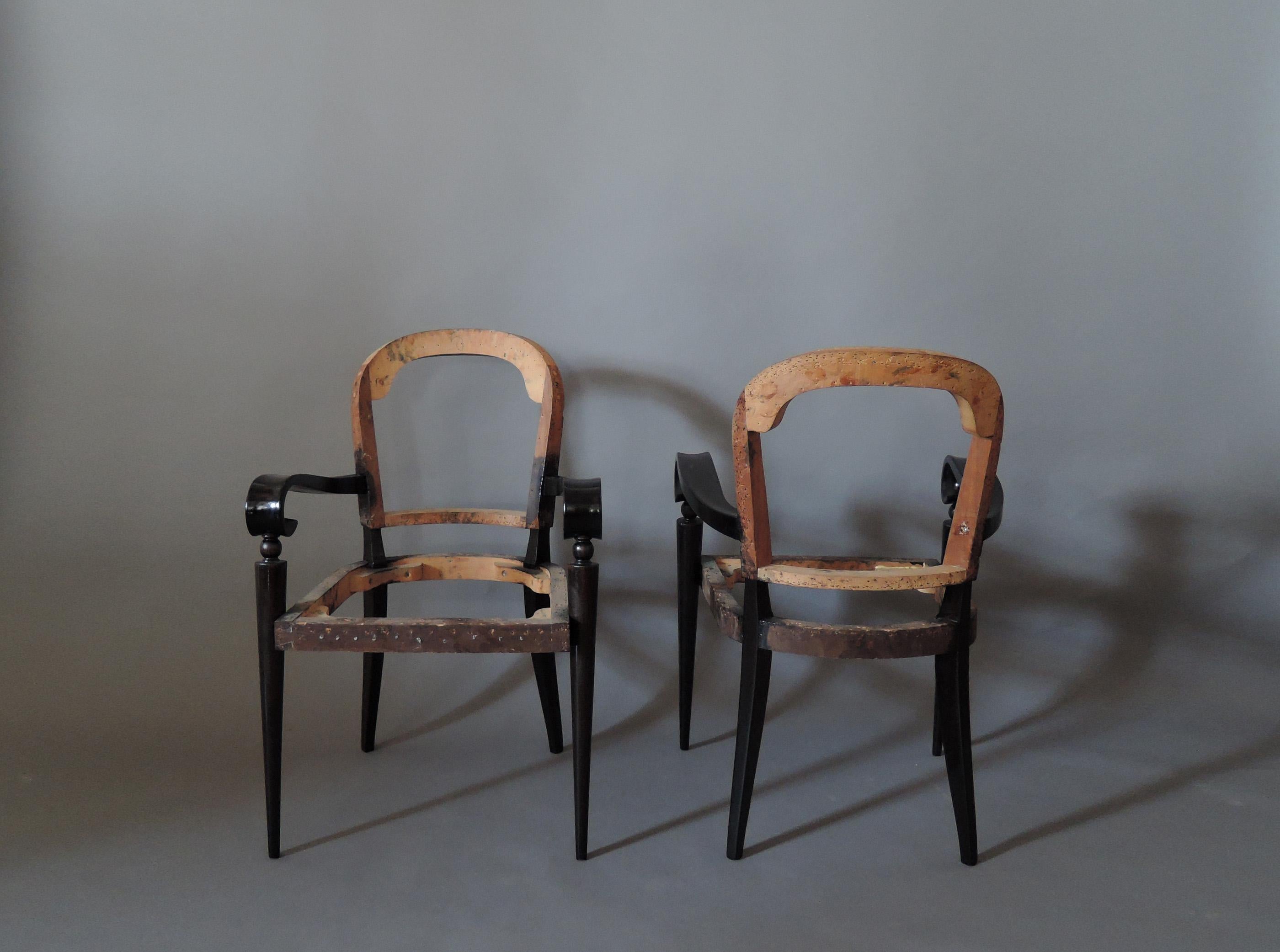 A Pair of Fine French Art Deco Ebonized Mahogany Arm Chairs by Maxime Old For Sale 9